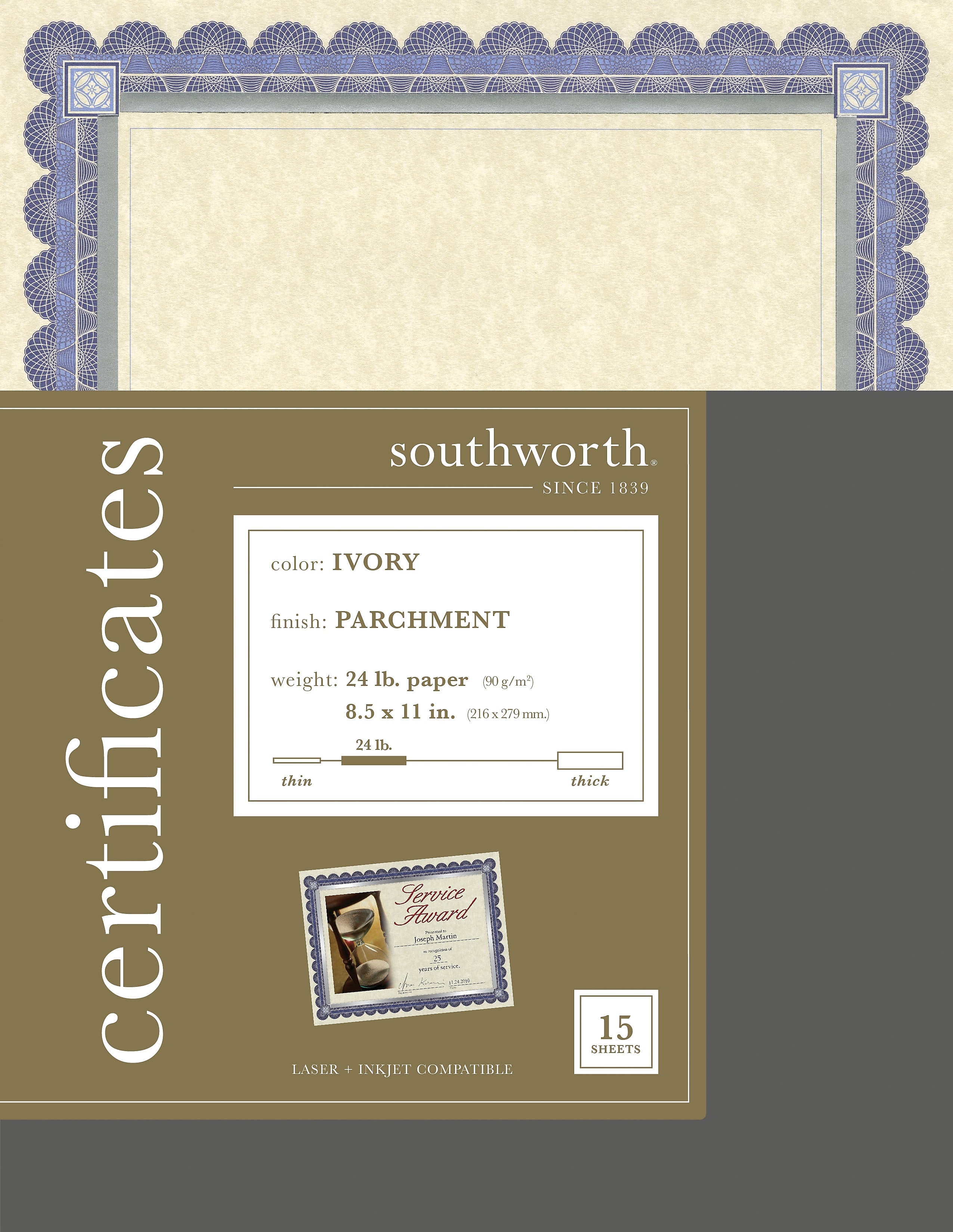 Southworth Certificates, 8.5" x 11", Ivory, 15/Pack (CT1R)