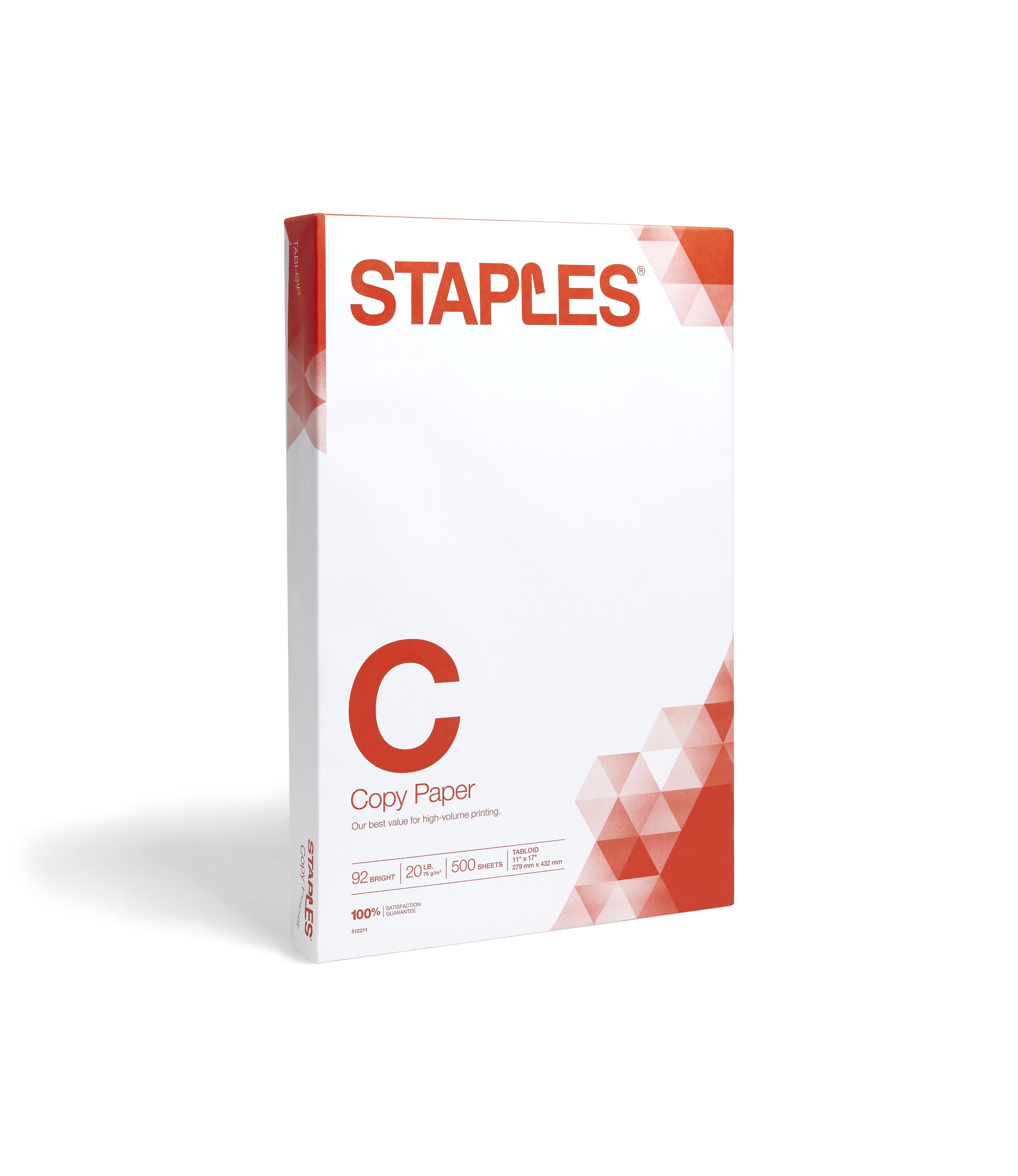 Staples 50% Recycled 11" x 17" Multipurpose Paper, 24 lbs., 96 Brightness, 500/Ream (86055)