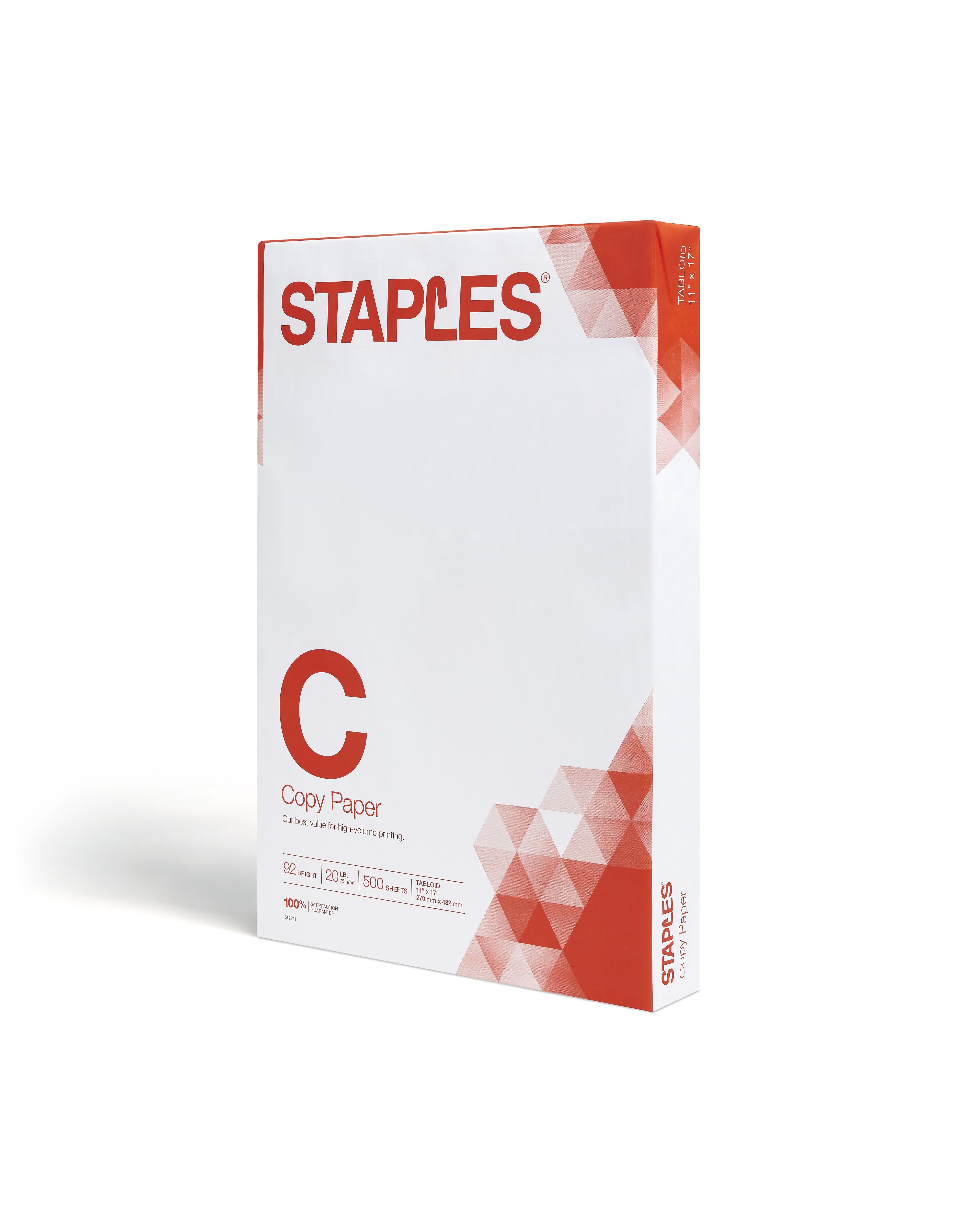 Staples 50% Recycled 11" x 17" Multipurpose Paper, 24 lbs., 96 Brightness, 500/Ream (86055)