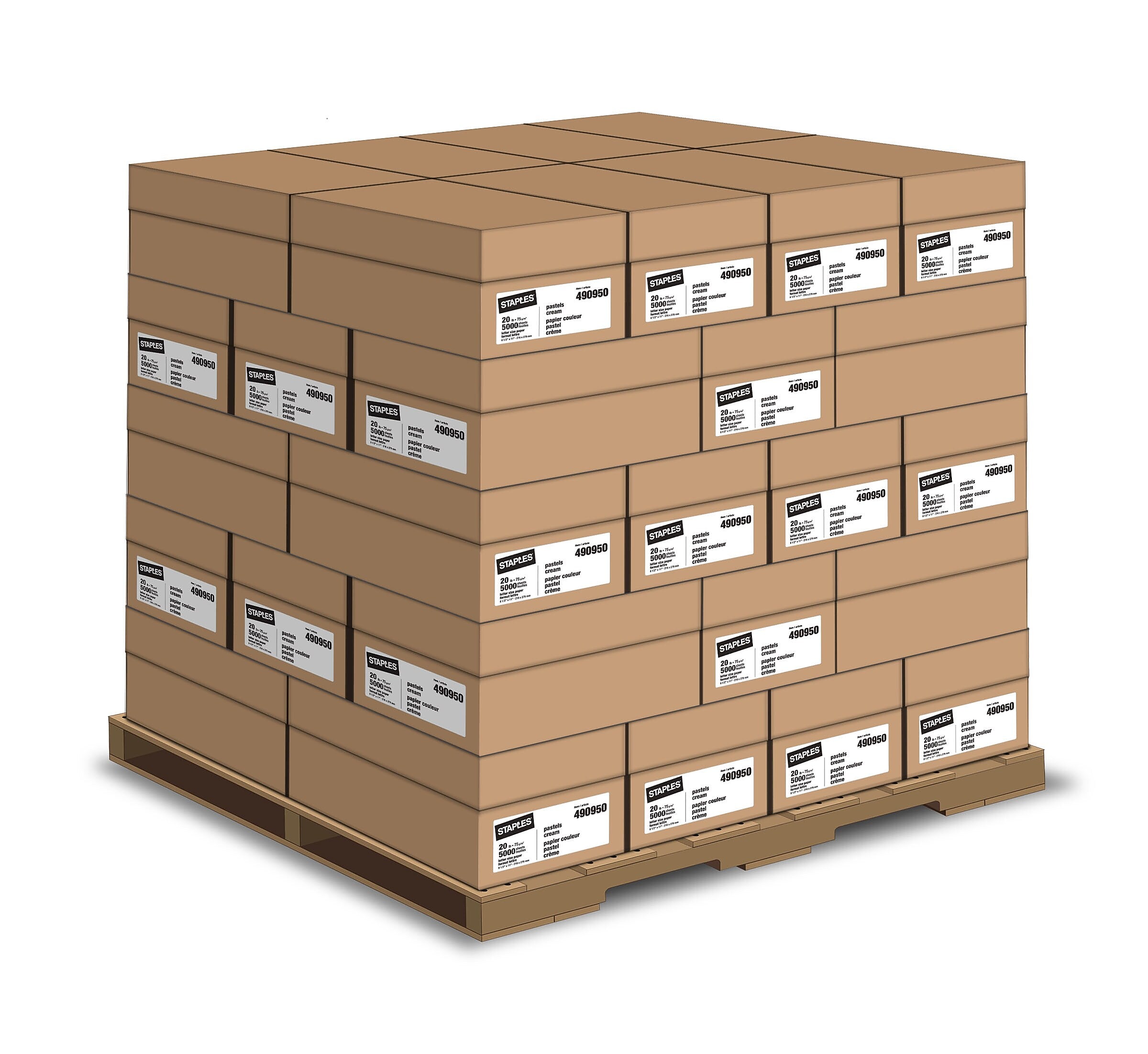 Staples 30% Recycled Copy Colored Paper, 20 lbs., 8.5" x 11", Cream, 600,000 Sheets/Pallet (CREAMPALLET01)