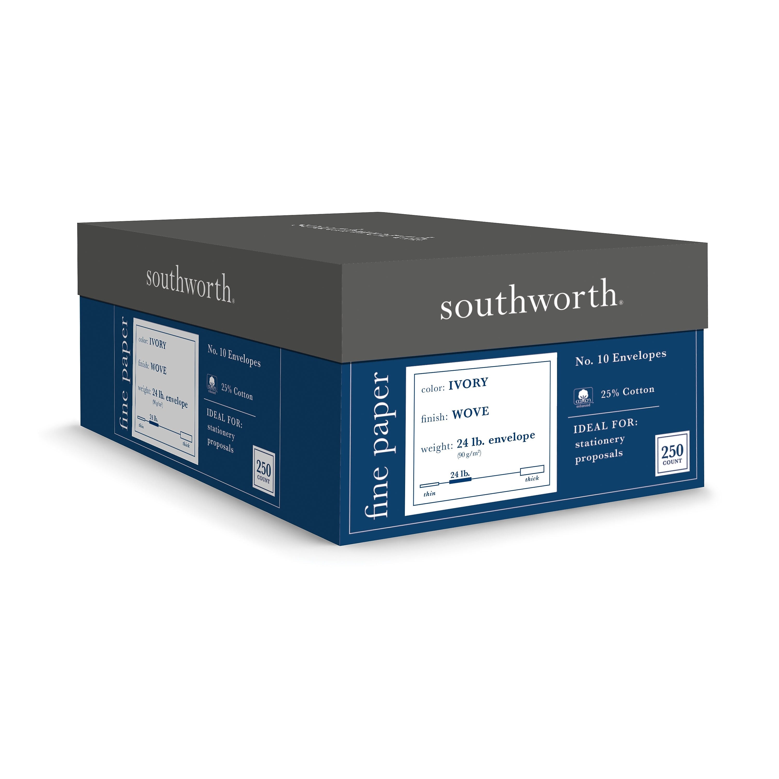 Southworth Gummed #10 Business Envelopes, 4 1/8" x 9 1/2", Ivory, 250/Box (J404I-10)