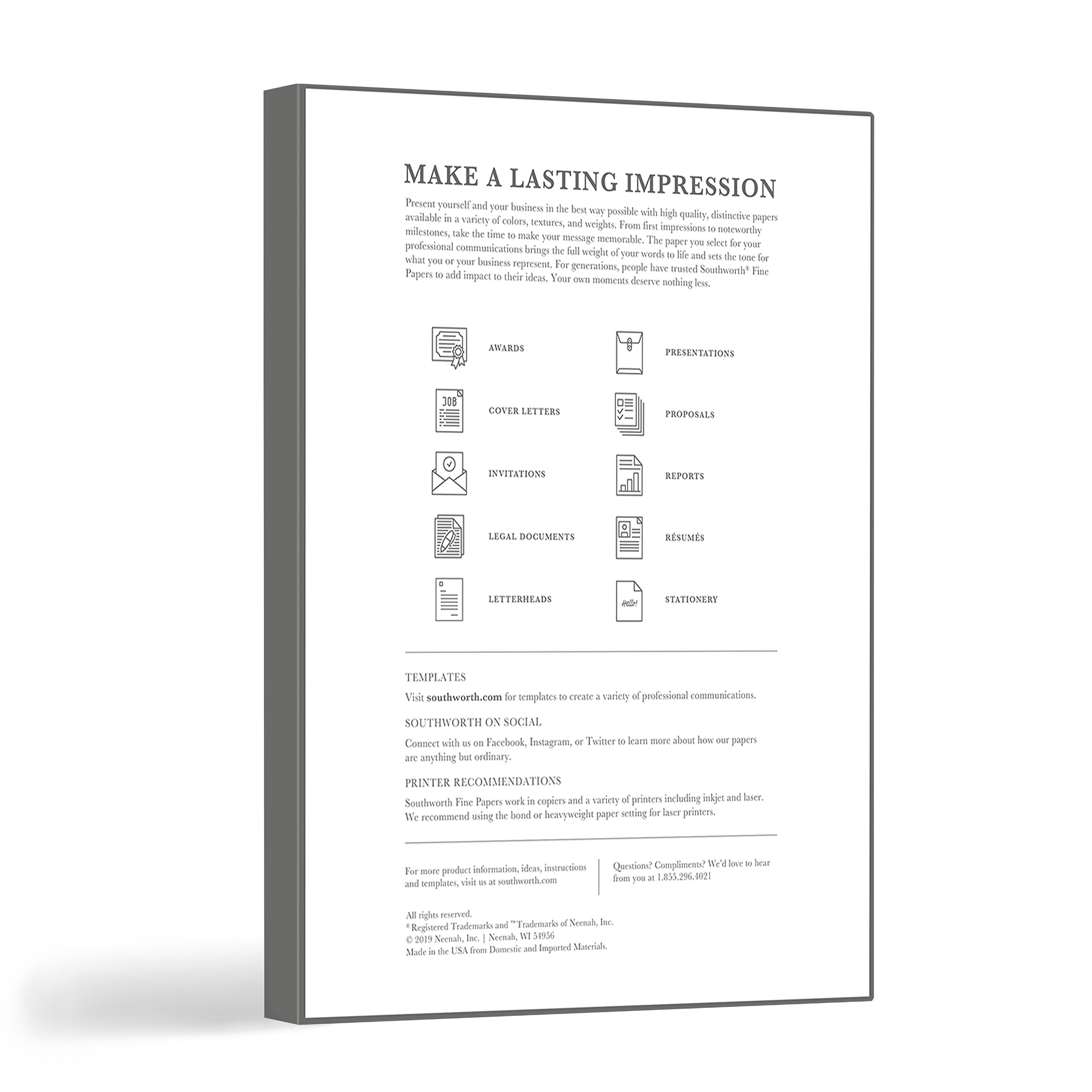 Southworth Resume Paper, 8.5" x 11", 32 lb., Wove-Finish, White, 100 Sheets/Pack (RD18CF)