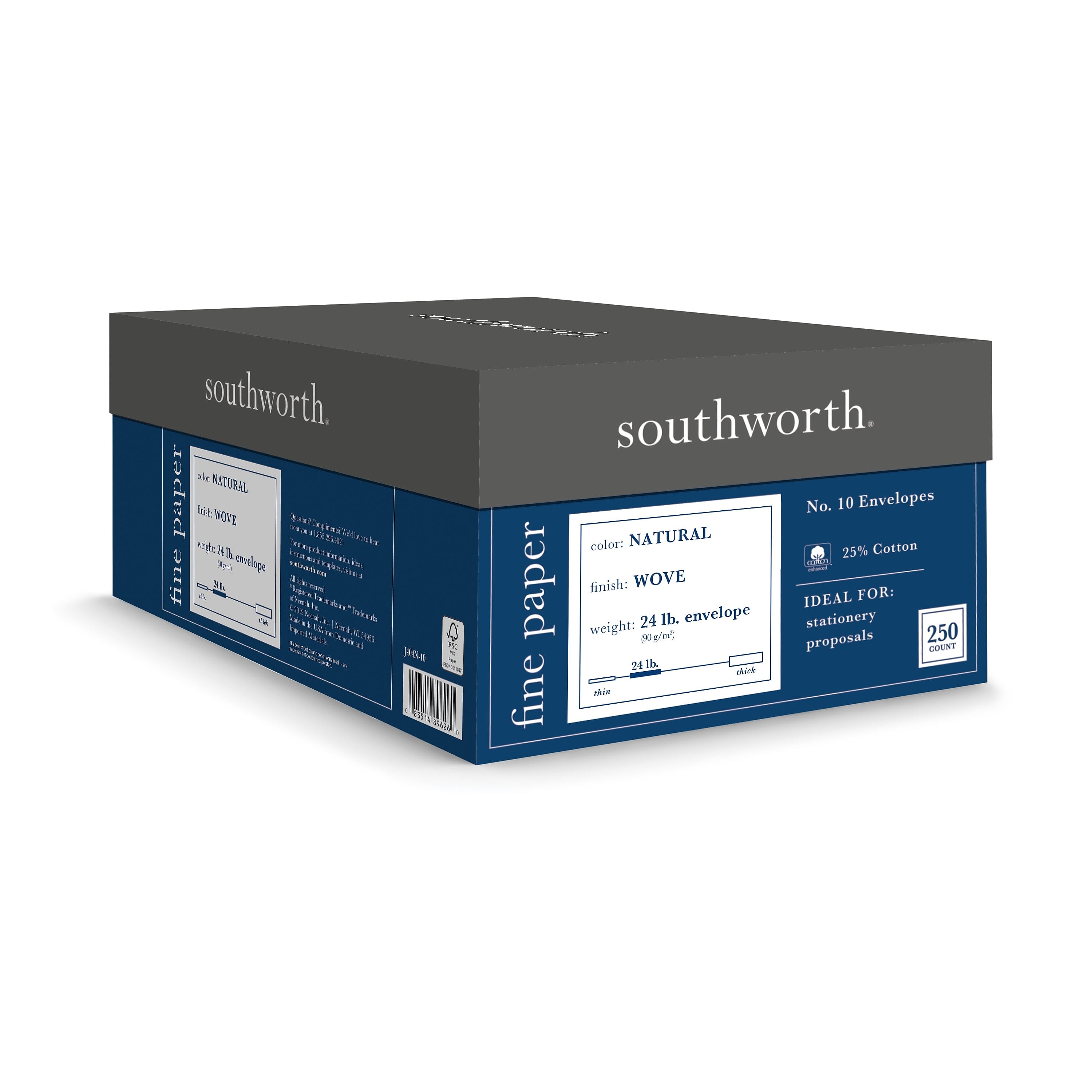 Southworth Gummed #10 Business Envelopes, 4 1/8" x 9 1/2", Natural, 250/Box (J404N-10)
