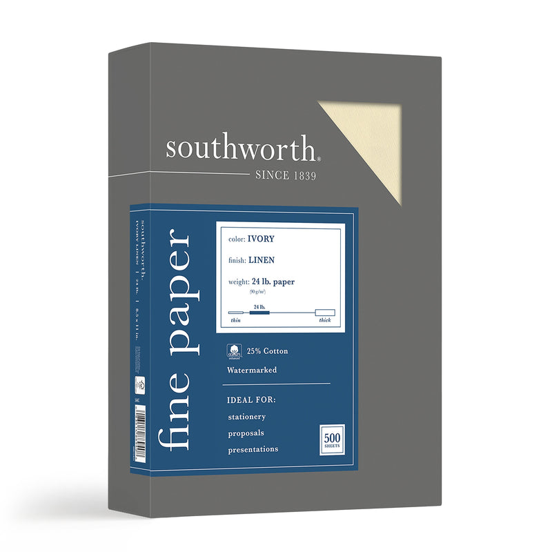 Southworth Fine Paper, 8.5" x 11", 24 lb., Linen-Finish, Ivory 500/Box (564C)