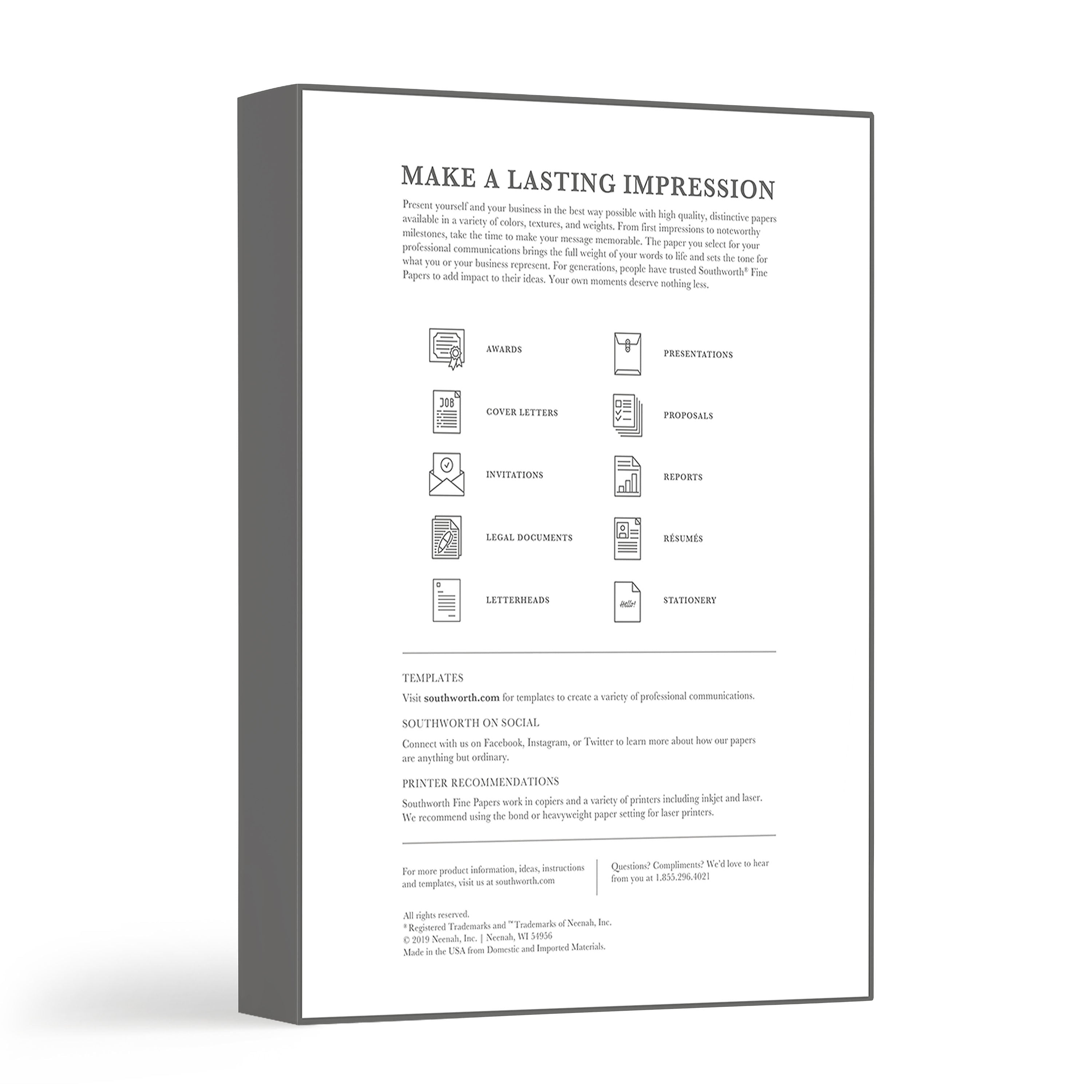 Southworth 8.5" x 11" Business Paper, 32 lbs., 100 Brightness, 250/Box (J568C)