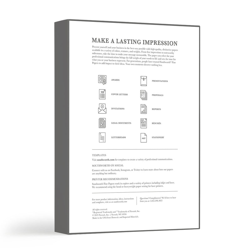Southworth 8.5" x 11" Business Paper, 32 lbs., 100 Brightness, 250/Box (J568C)