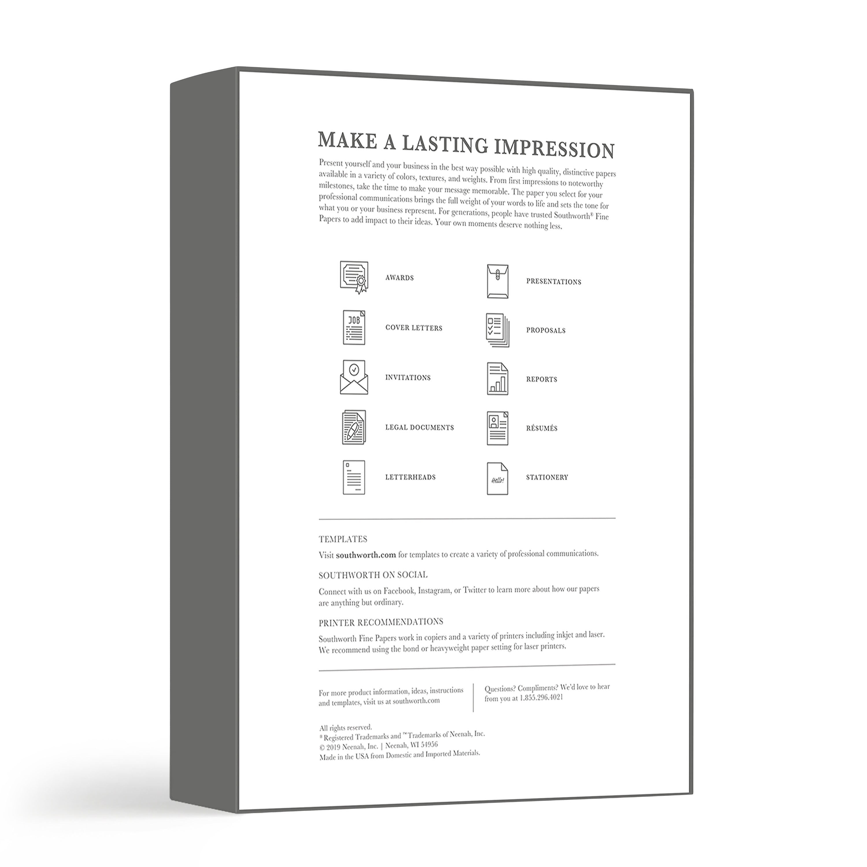 Southworth Fine Paper, 8.5" x 11", 24 lbs, Linen-Finish, White, 500/Box (554C)