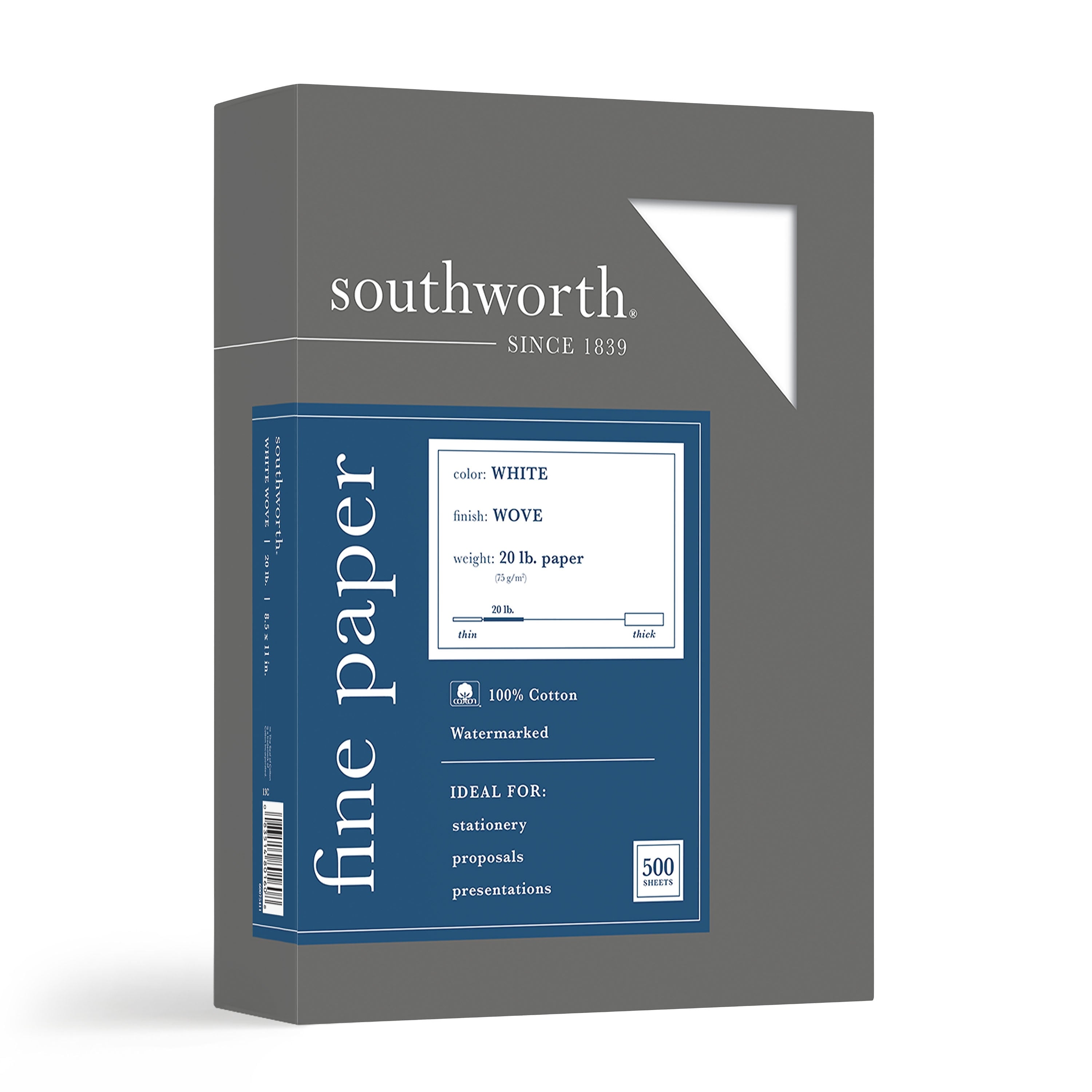 Southworth 8.5"W x 11"L Business Paper, 20 lbs., Wove Finish, 500/Box (13C)