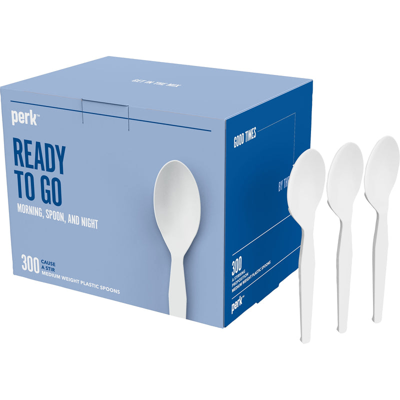 Perk™ Polystyrene Spoon, Medium-Weight, White, 300/Pack (PK56400)