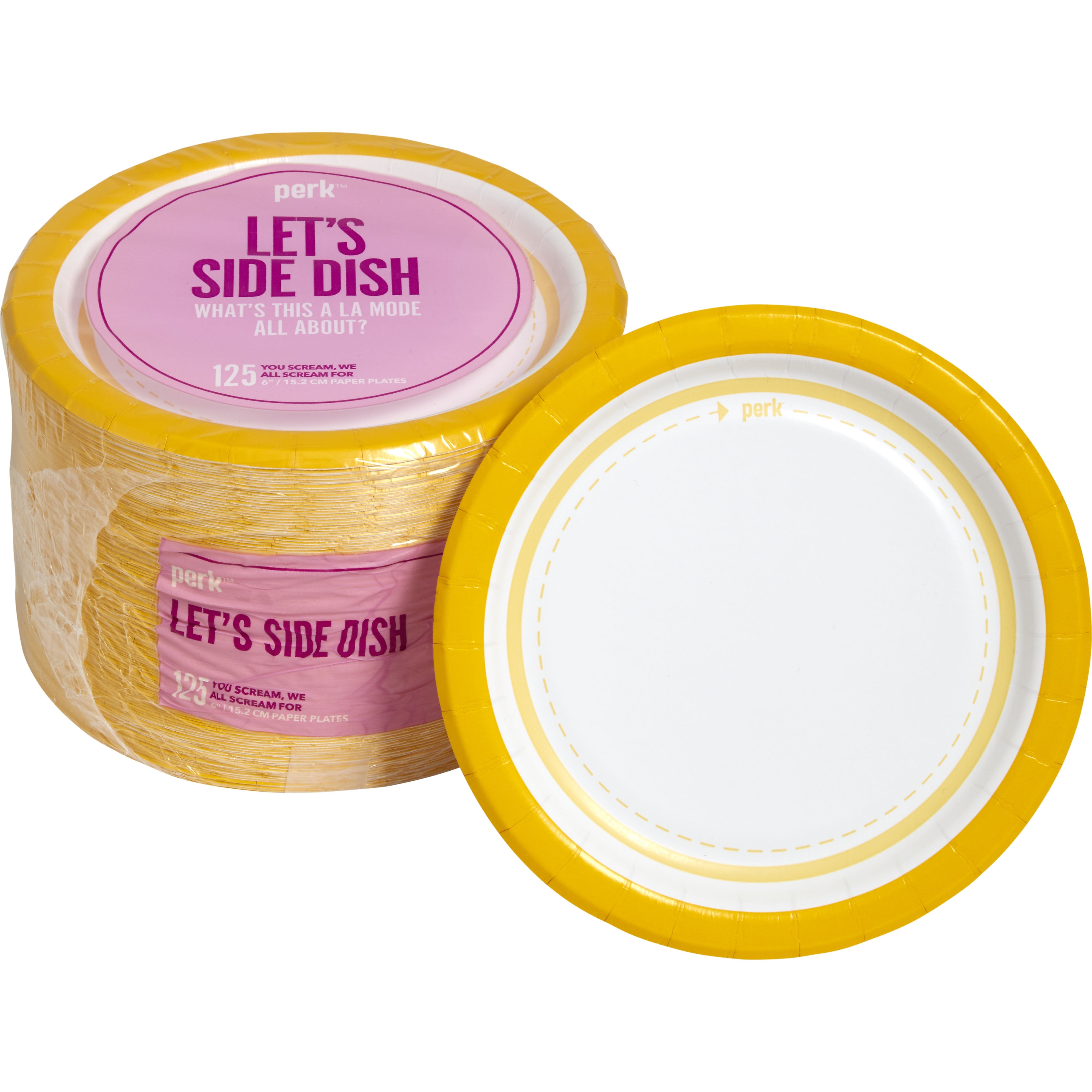 Perk™ Medium-Weight Paper Plates, 6", Yellow/White, 125/Pack (PK54328)