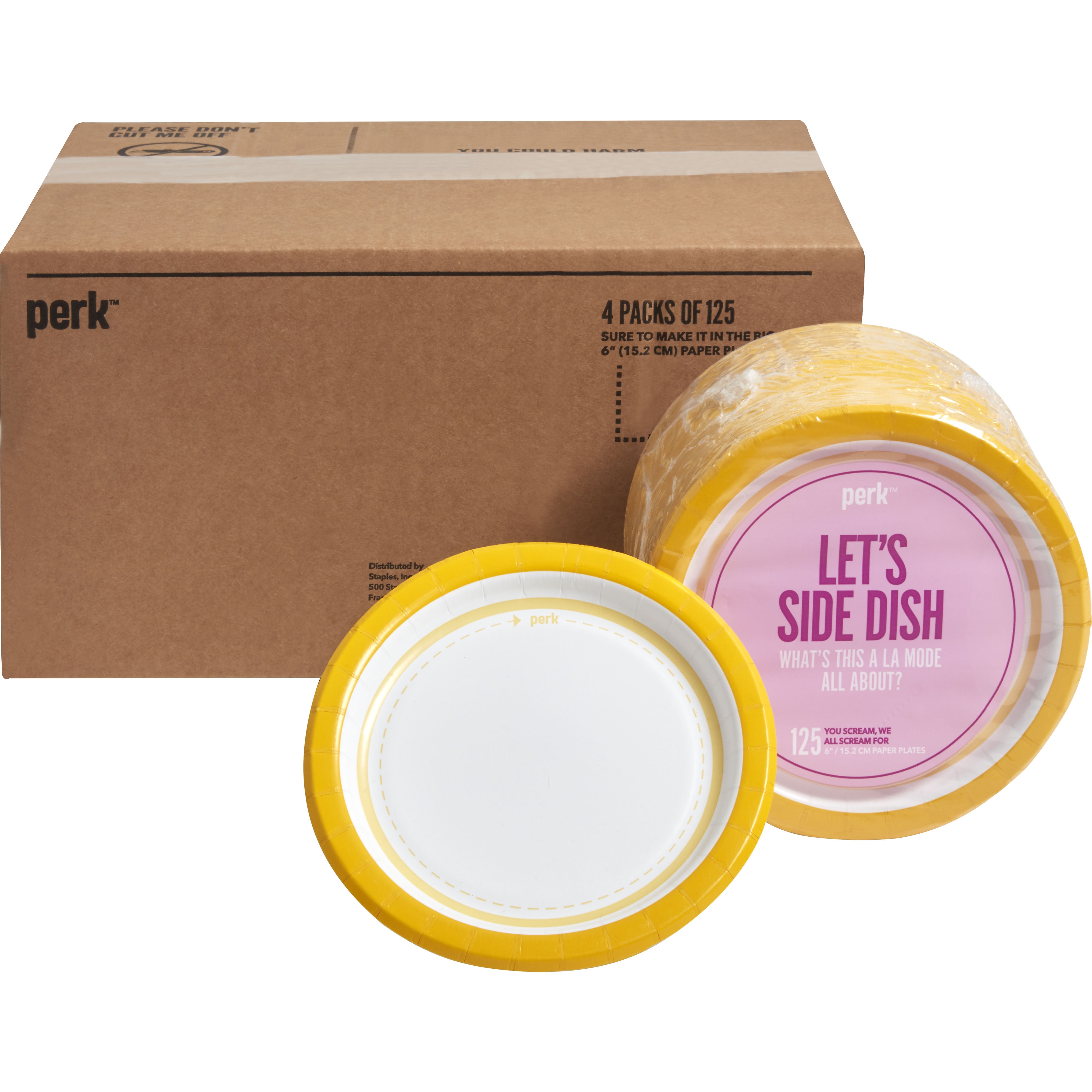 Perk™ Medium-Weight Paper Plates, 6", Yellow/White, 500/Carton (PK54328CT)