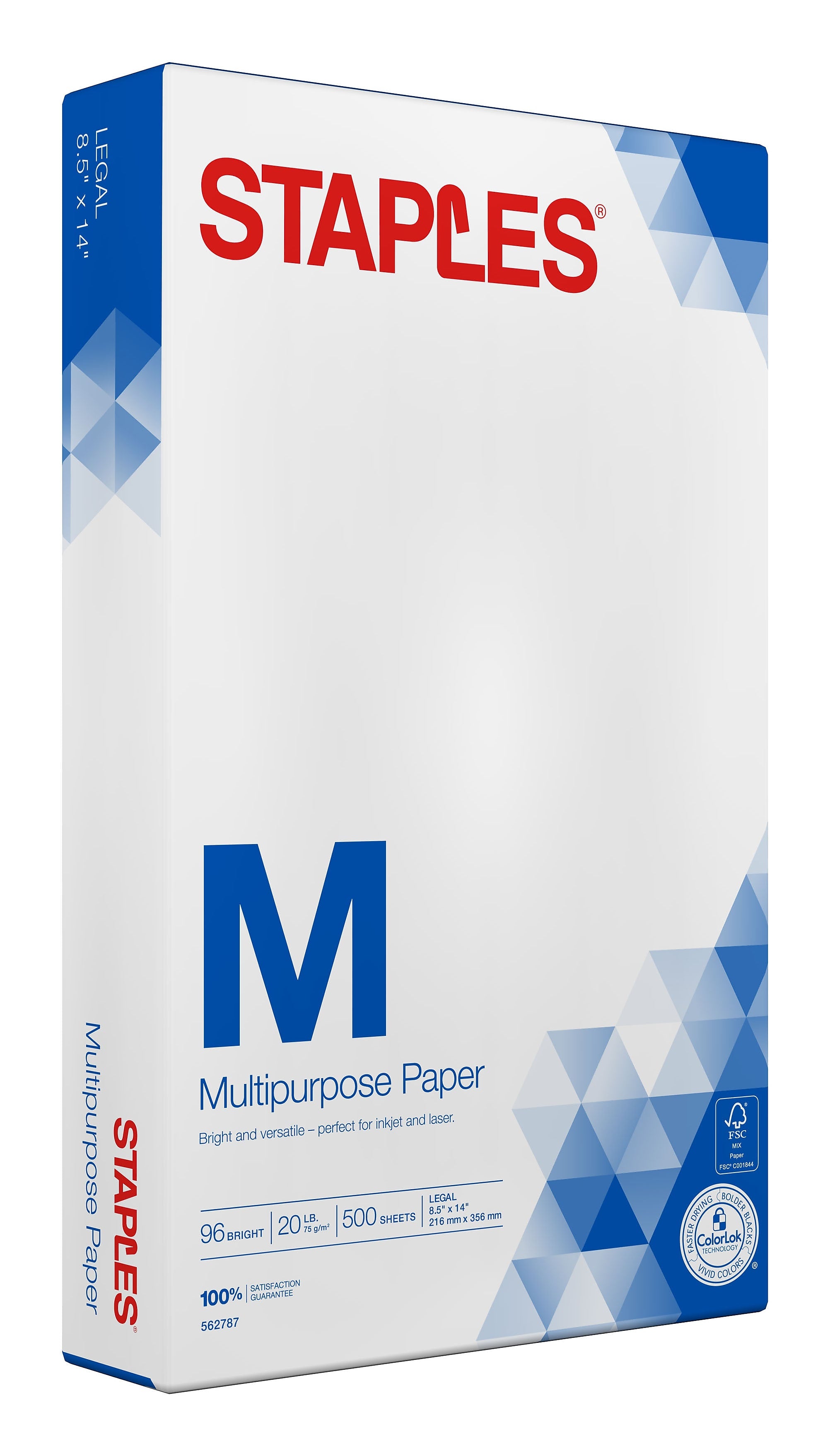 Staples 8.5" x 14" Multipurpose Paper, 20 lbs., 96 Brightness, 500/Ream (05029)