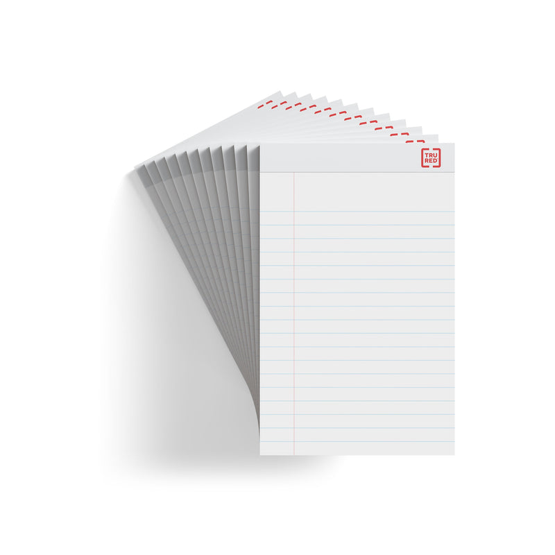 TRU RED™ Notepad, 5" x 8", Wide Ruled, White, 50 Sheets/Pad, Dozen Pads/Pack (TR58182)