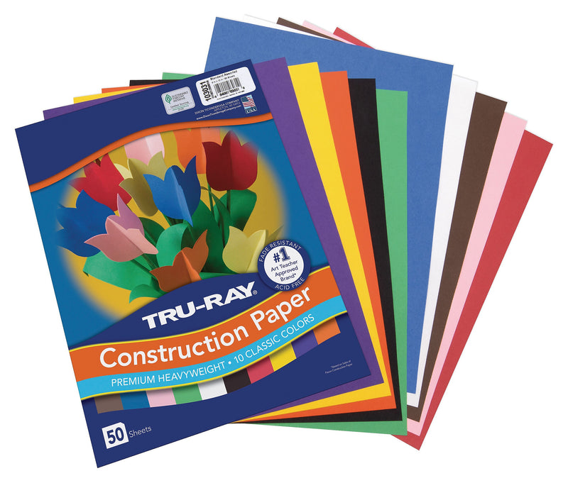 Tru-Ray 9" x 12" Construction Paper, Assorted Colors, 50 Sheets (P103031)