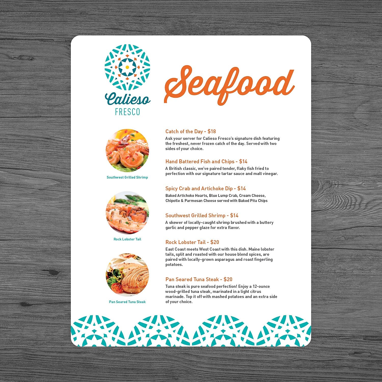 Full Color Plastic Menu, One Sided, Vertical, 11" x 8-1/2", Qty 10