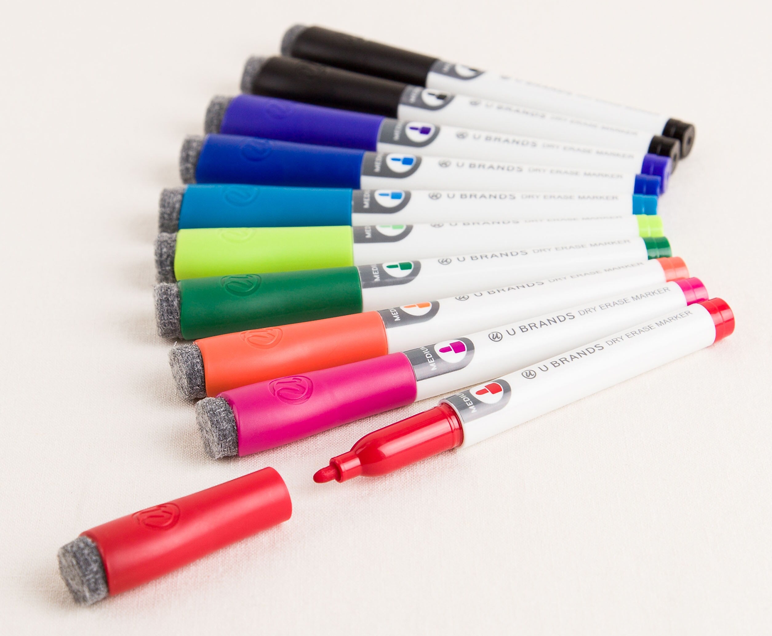 U Brands Dry Erase Markers, Medium Tip, Assorted Ink, 10/Pack (504T06-24)