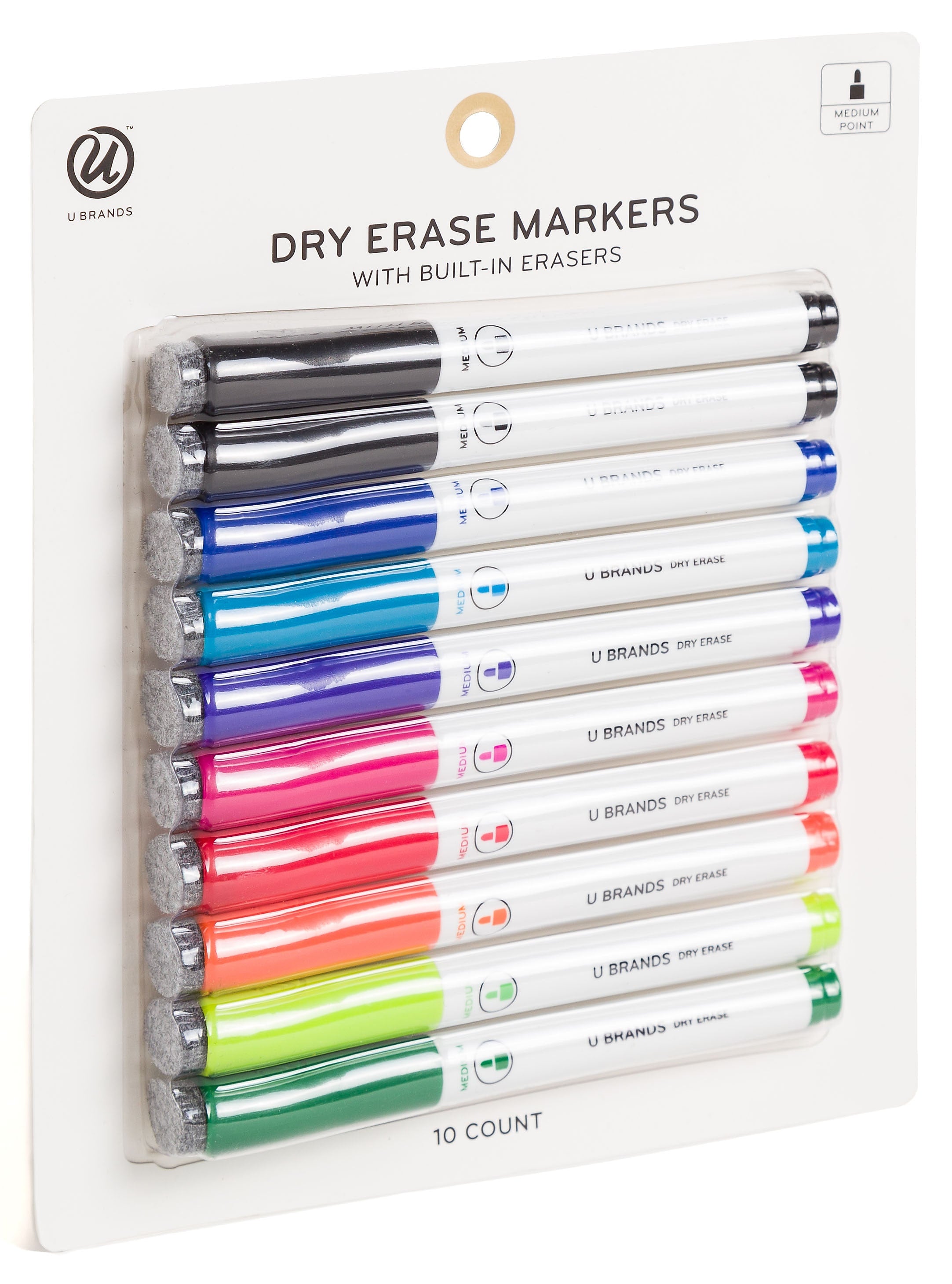 U Brands Dry Erase Markers, Medium Tip, Assorted Ink, 10/Pack (504T06-24)