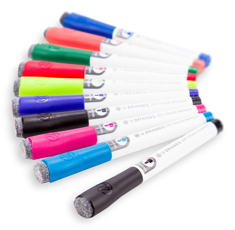 U Brands Dry Erase Markers, Medium Tip, Assorted Ink, 10/Pack (504T06-24)