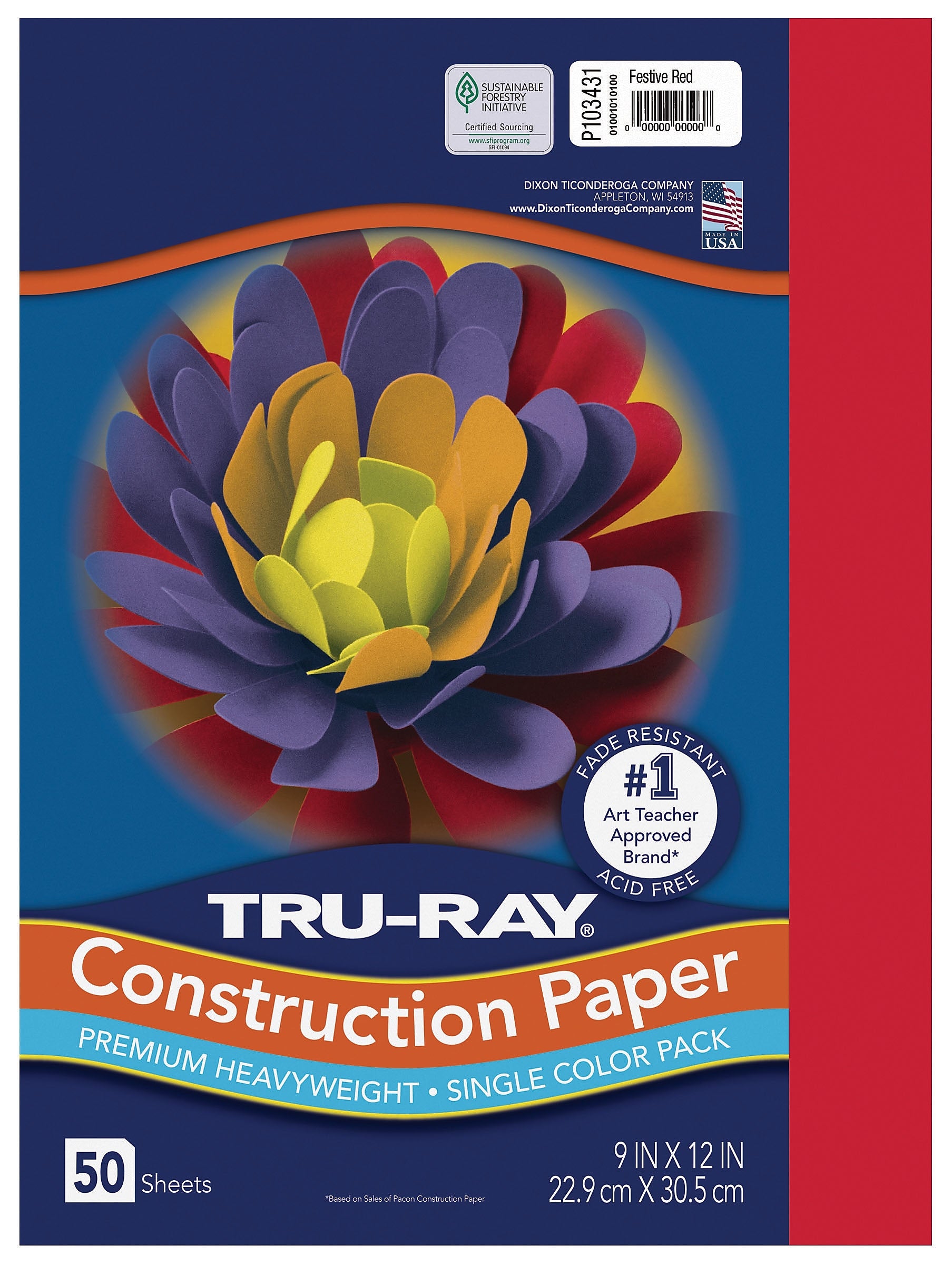 Tru-Ray 9" x 12" Construction Paper, Festive Red, 50 Sheets/Pack (P103431)