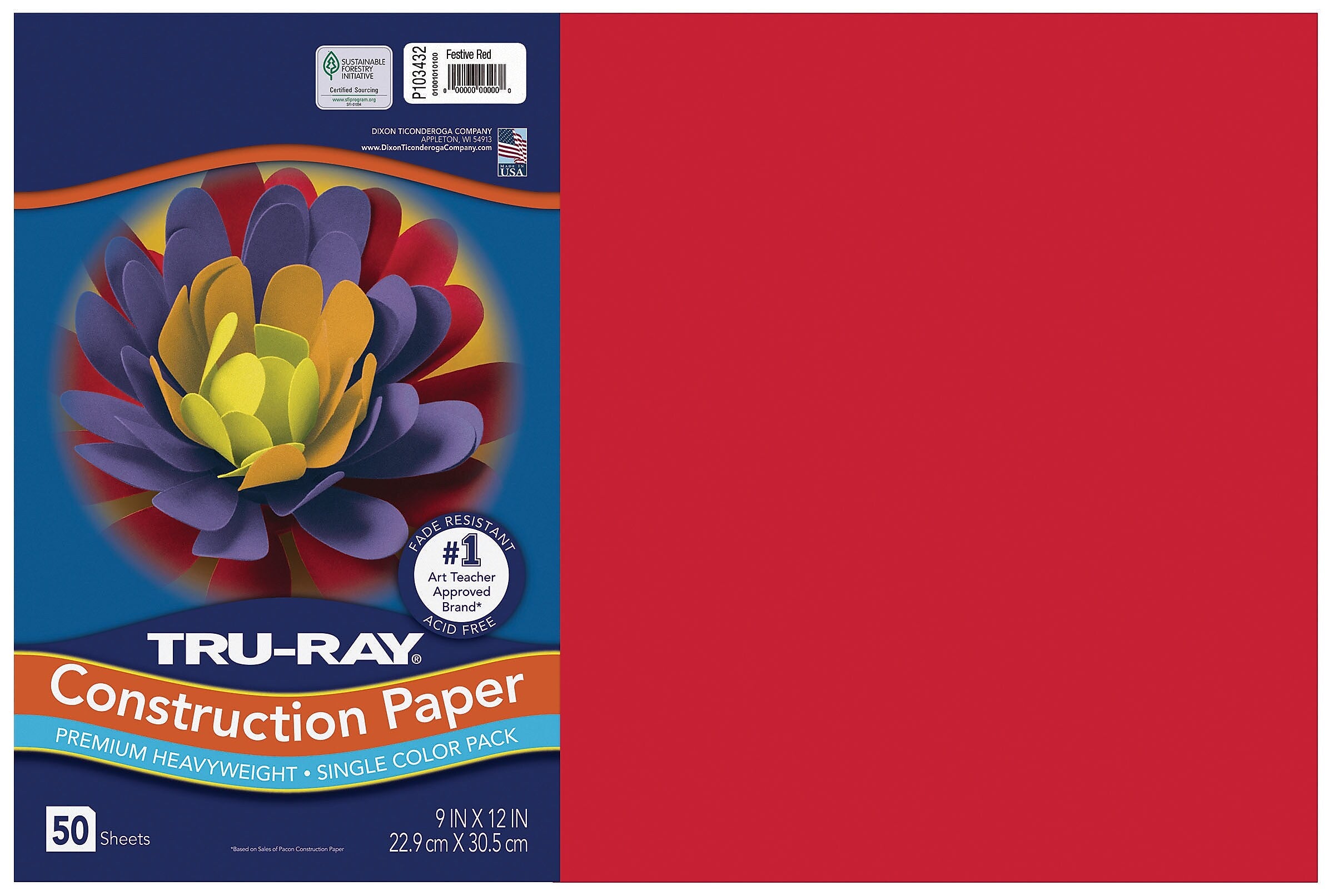 Tru-Ray 12" x 18" Construction Paper, Festive Red, 50 Sheets/Pack (P103432)