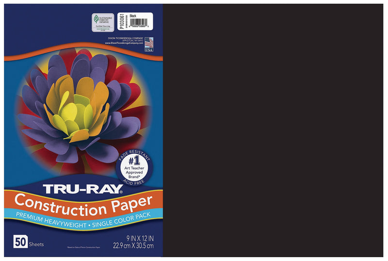 Tru-Ray 12" x 18" Construction Paper, Black, 50 Sheets (P103061)
