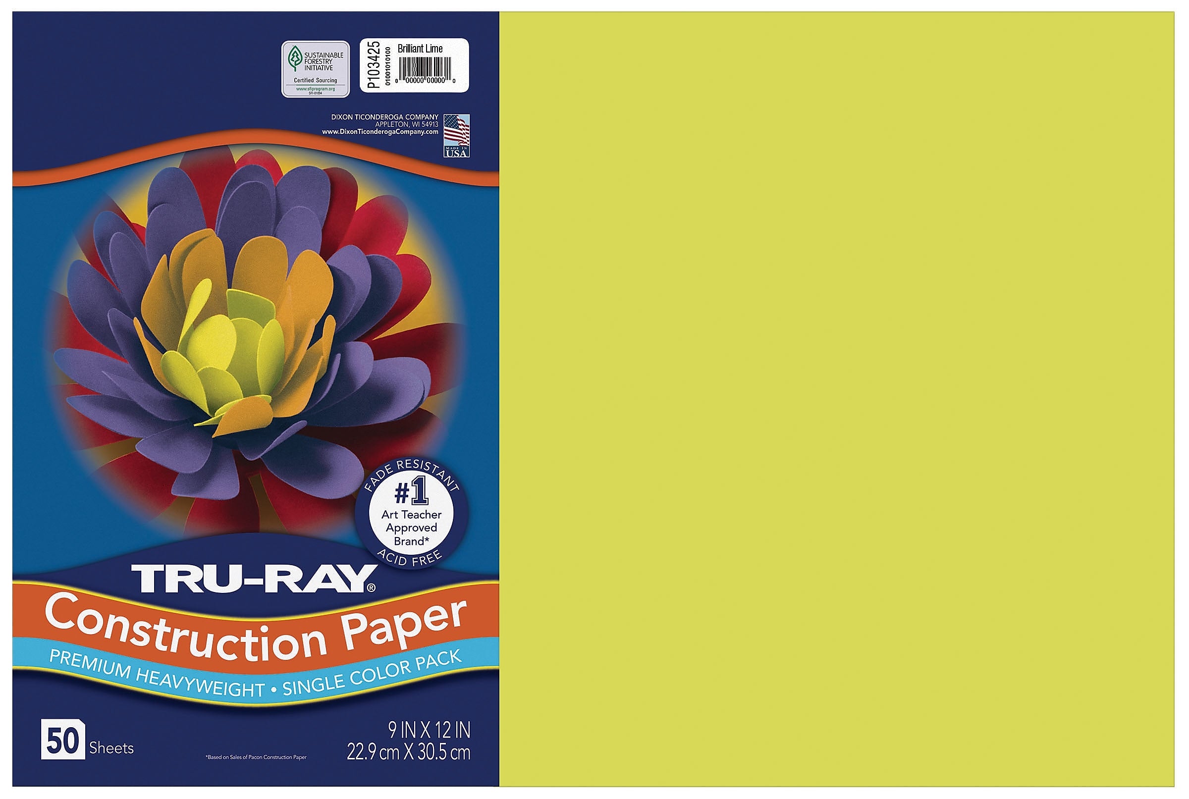 Riverside 12" x 18" Construction Paper, Brilliant Lime, 50 Sheets/Pack (P103425)