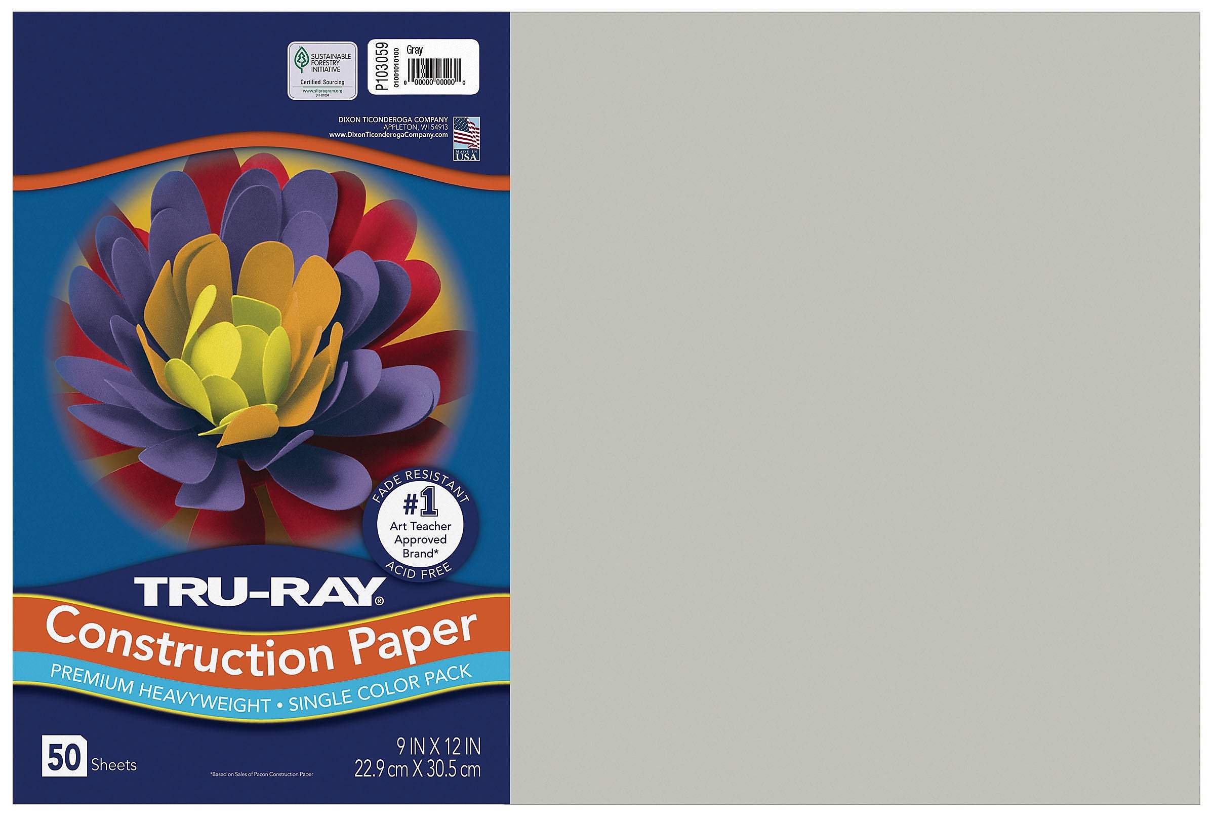 Tru-Ray 12" x 18" Construction Paper, Gray, 50 Sheets (P103059)
