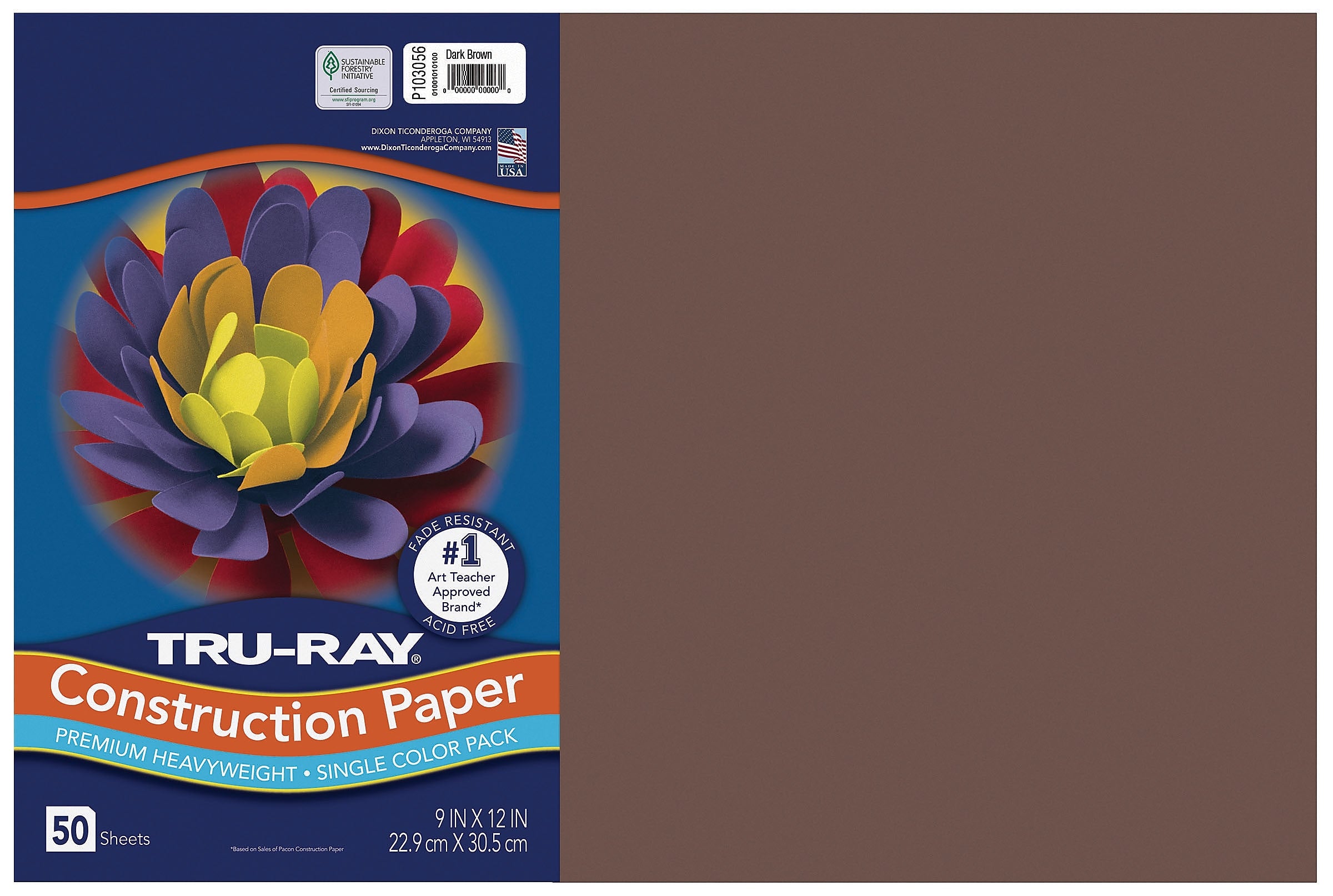 Tru-Ray 12" x 18" Construction Paper, Dark Brown, 50 Sheets (P103056)