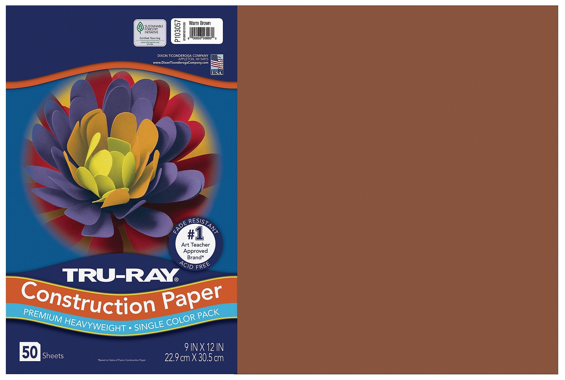 Tru-Ray 12" x 18" Construction Paper, Warm Brown, 50 Sheets (P103057)