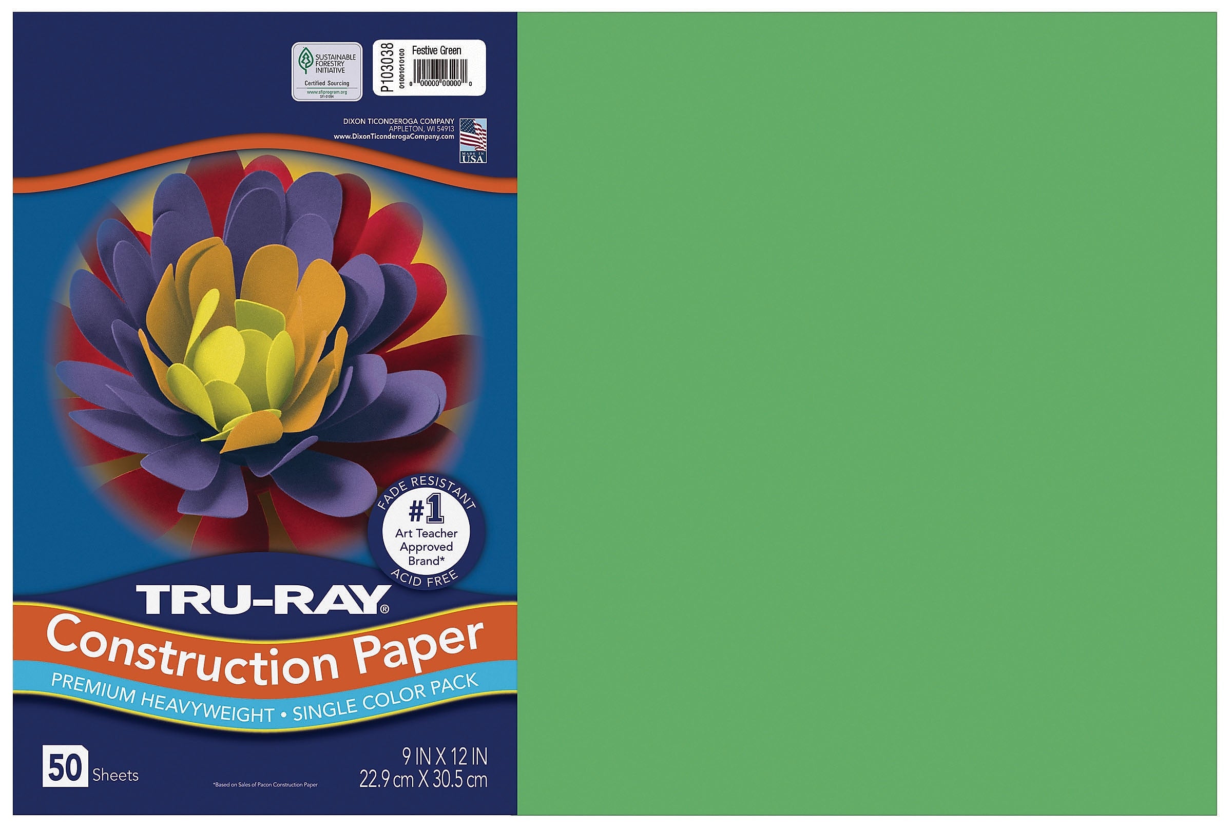 Tru-Ray 12" x 18" Construction Paper, Festive Green, 50 Sheets (P103038)