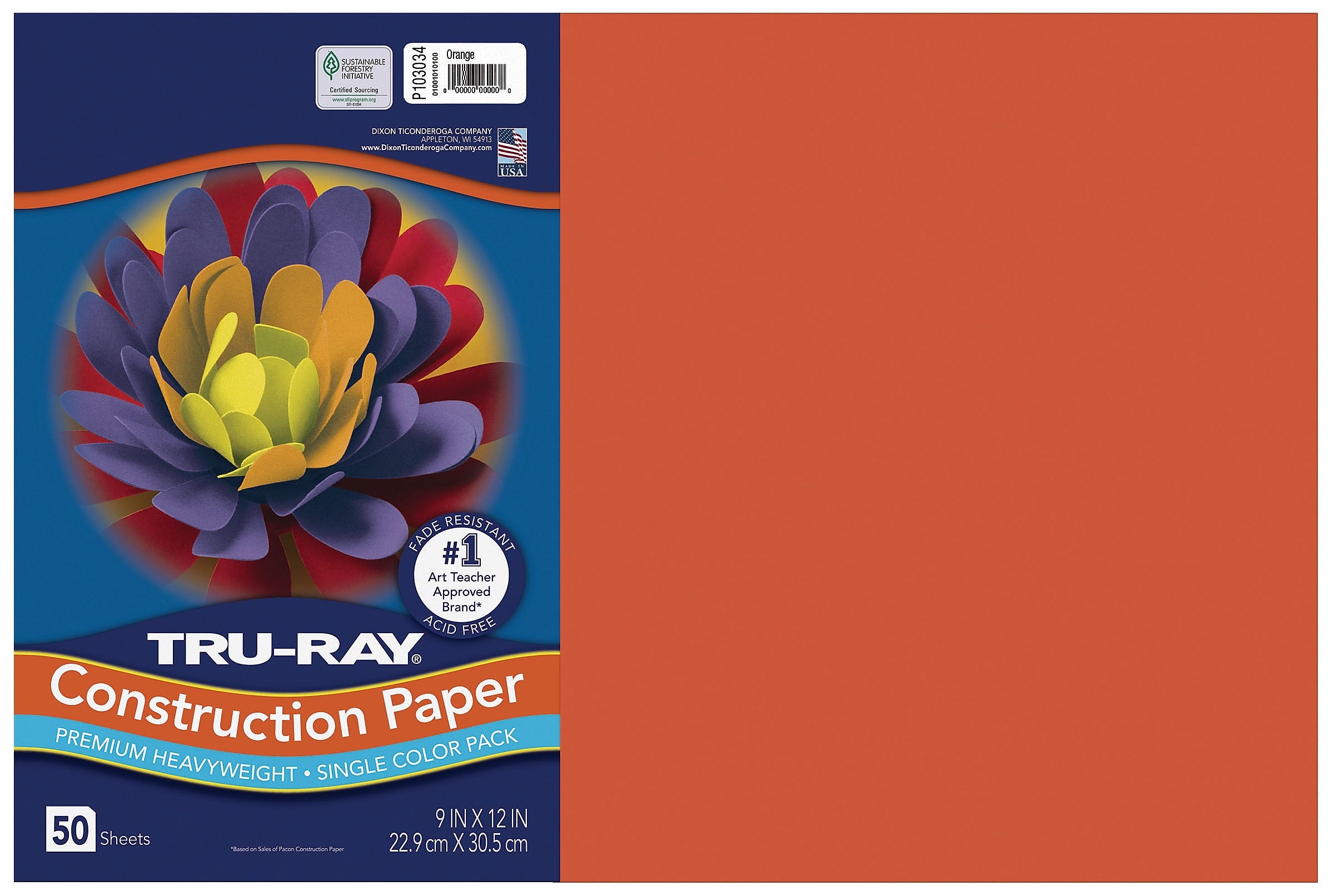 Tru-Ray 12" x 18" Construction Paper, Orange, 50 Sheets (P103034)