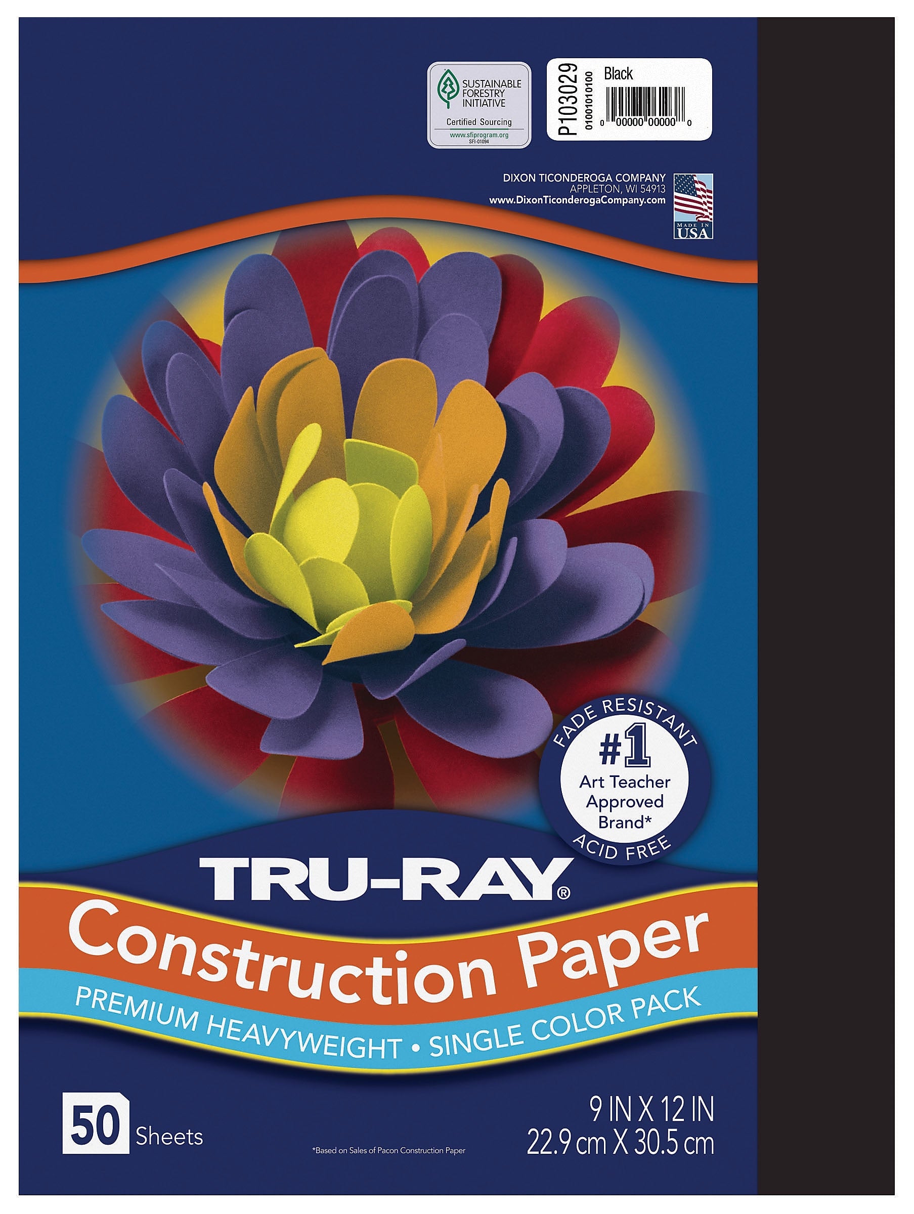 Tru-Ray 9" x 12" Construction Paper, Black, 50 Sheets (P103029)