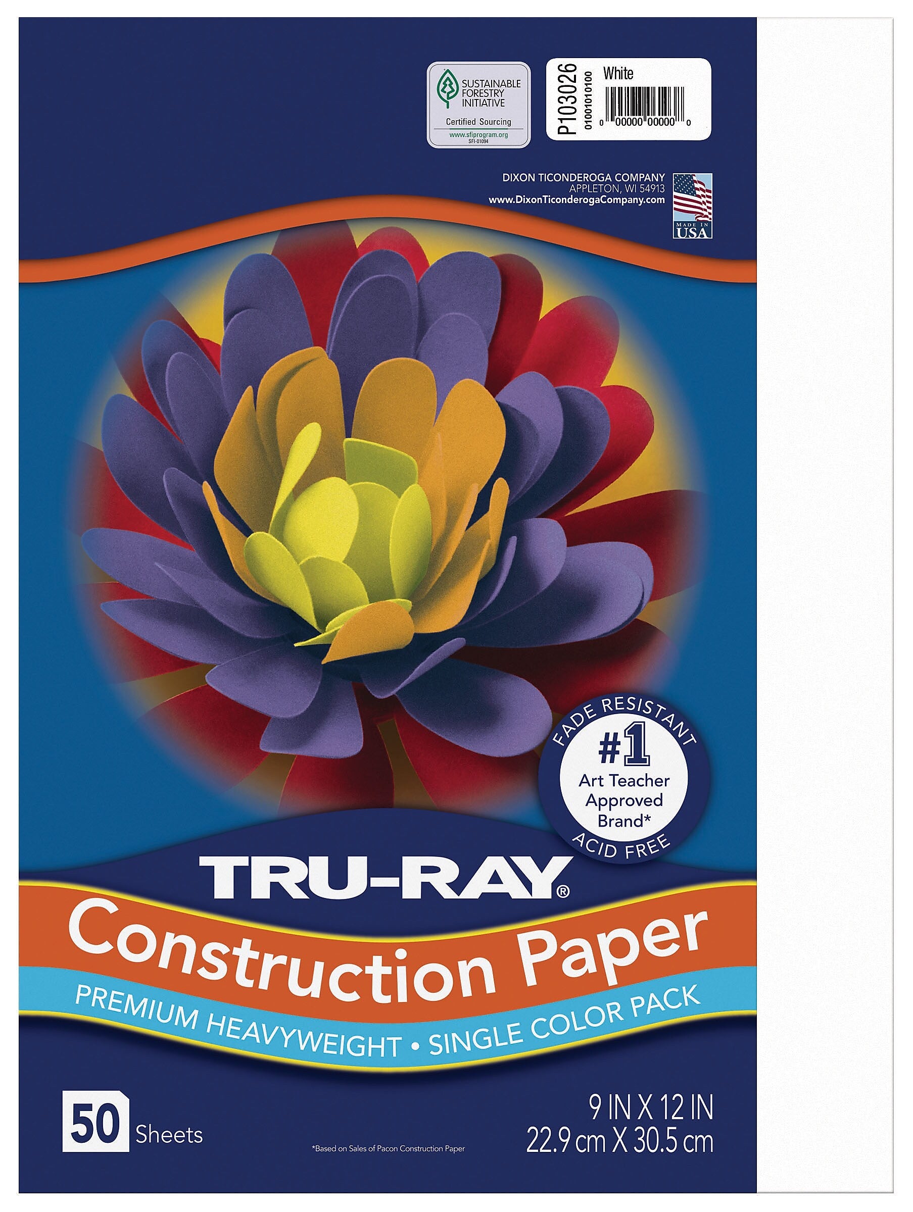 Tru-Ray 9" x 12" Construction Paper, White, 50 Sheets (P103026)