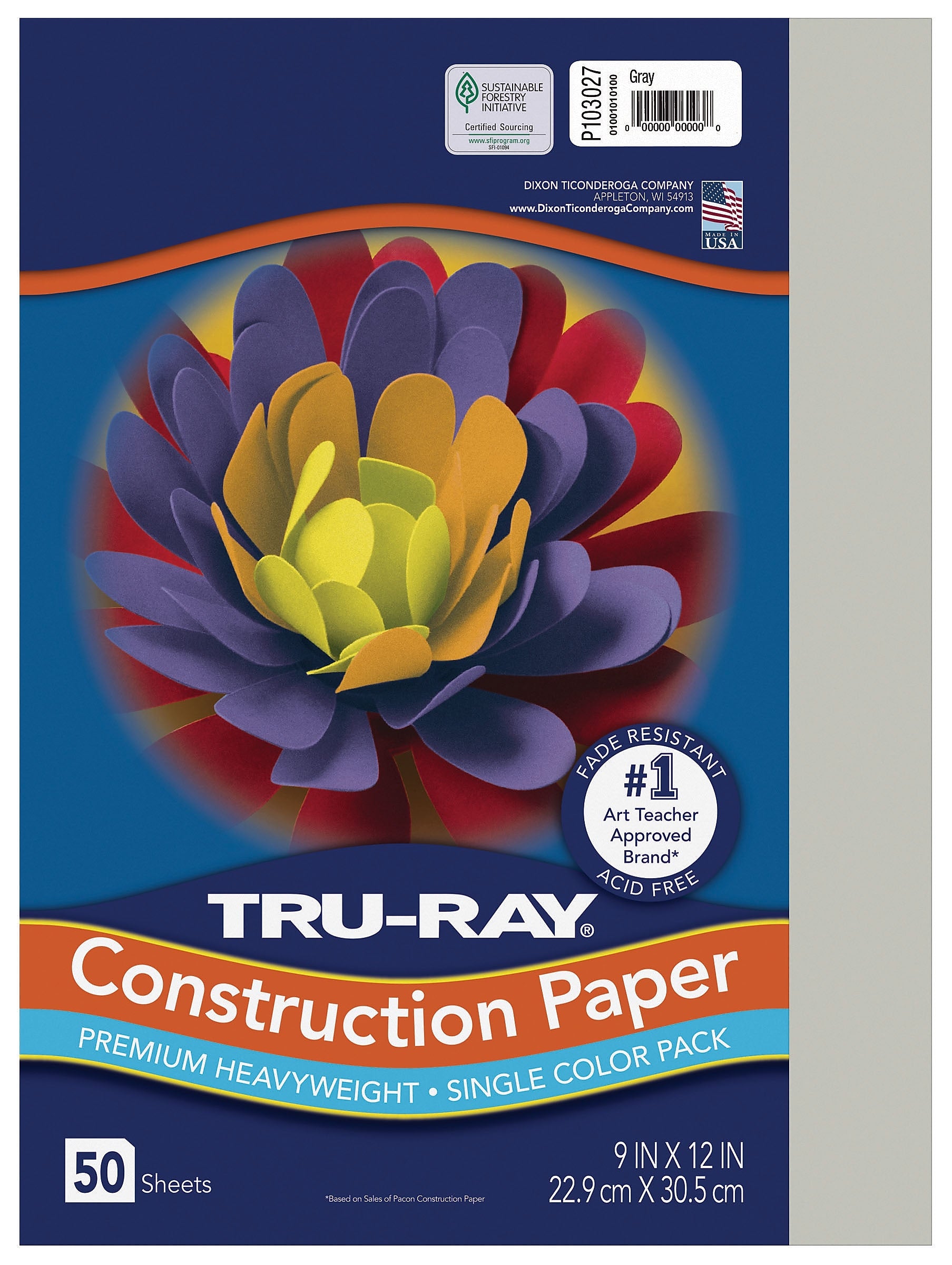 Pacon® Tru-Ray Construction Paper 9" x12", Gray, 50 Sheets/Pack (PAC103027)