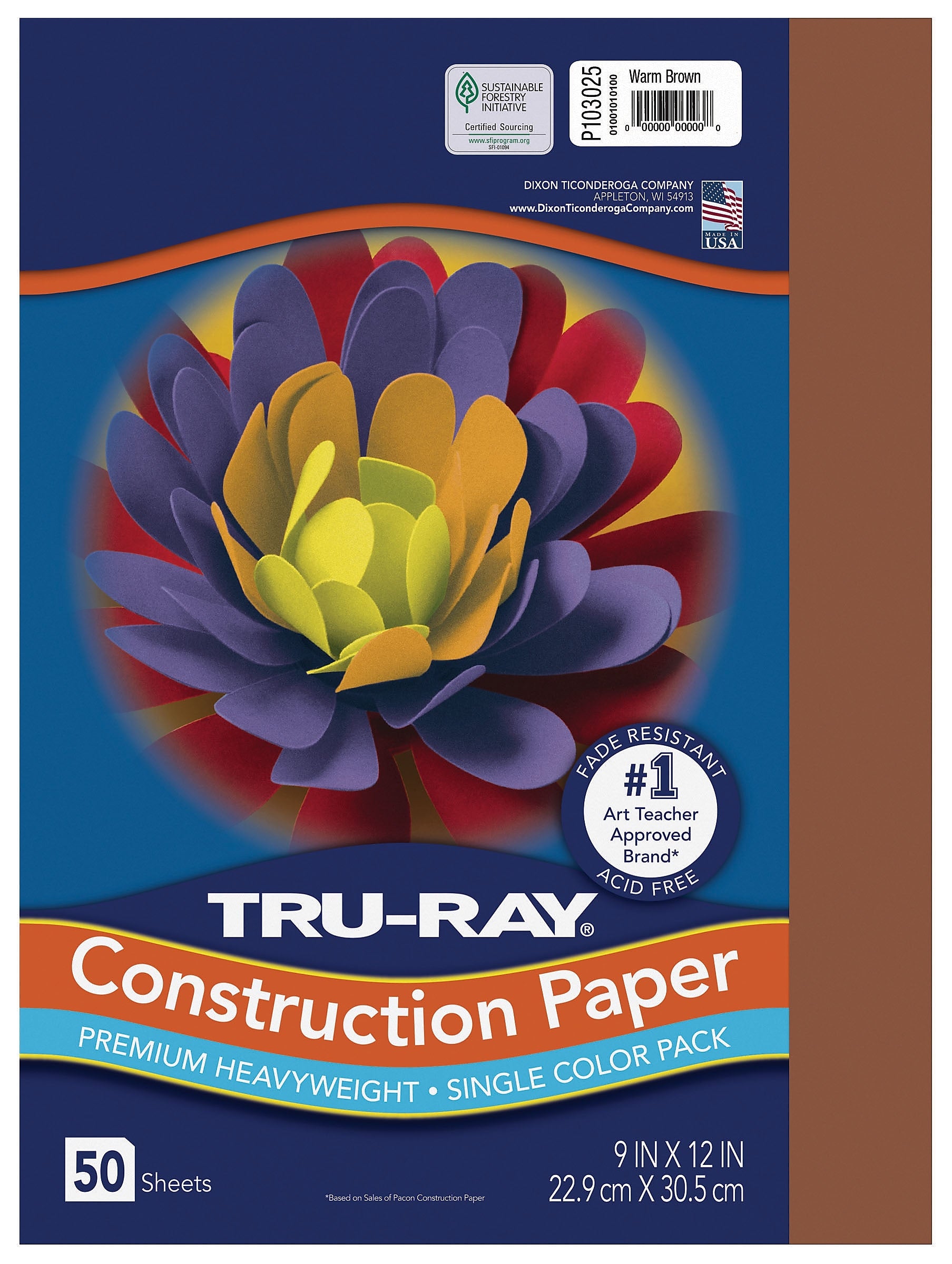 Tru-Ray 9" x 12" Construction Paper, Warm Brown, 50 Sheets (P103025)