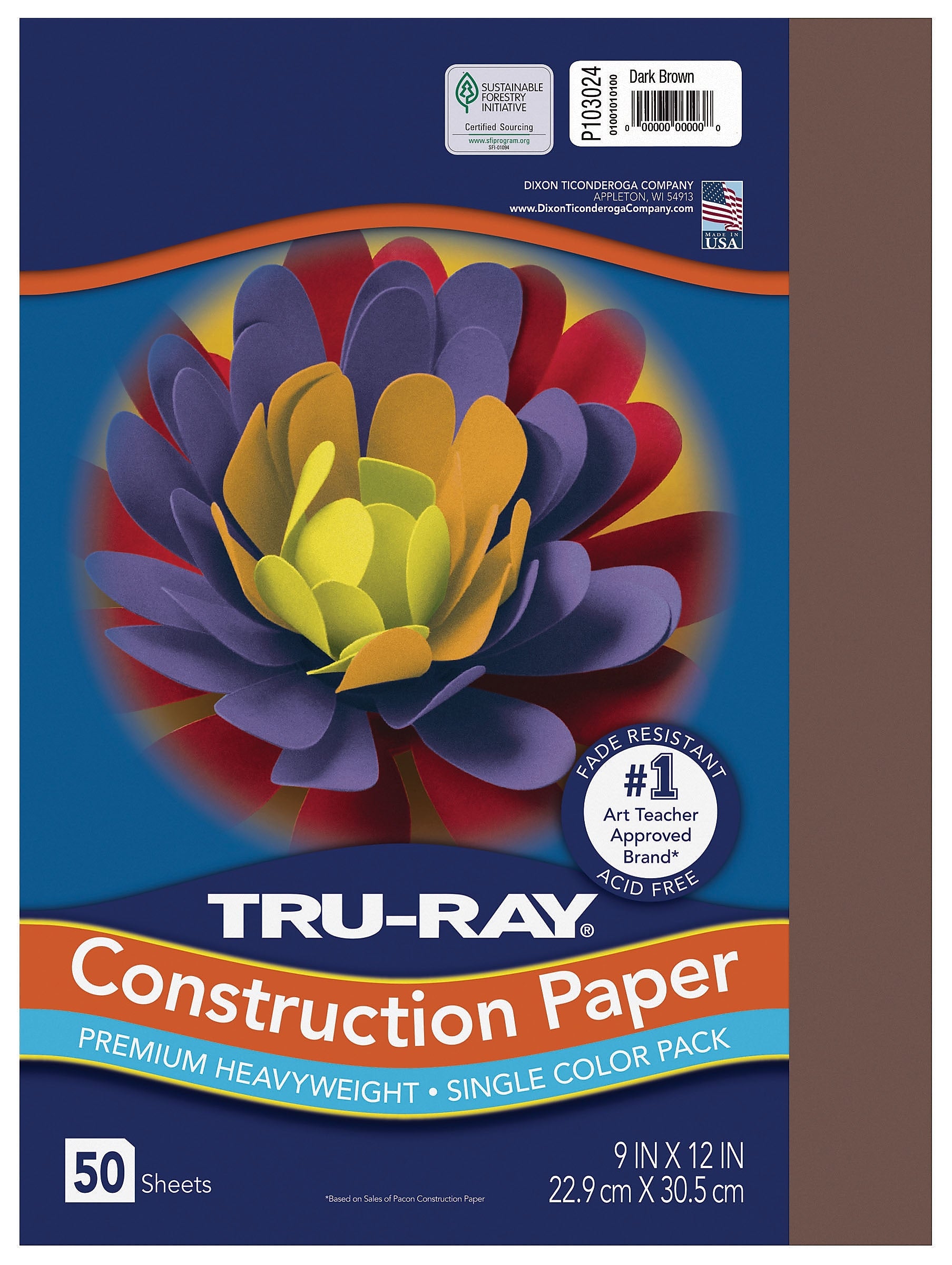 Tru-Ray 9" x 12" Construction Paper, Dark Brown, 50 Sheets (P103024)