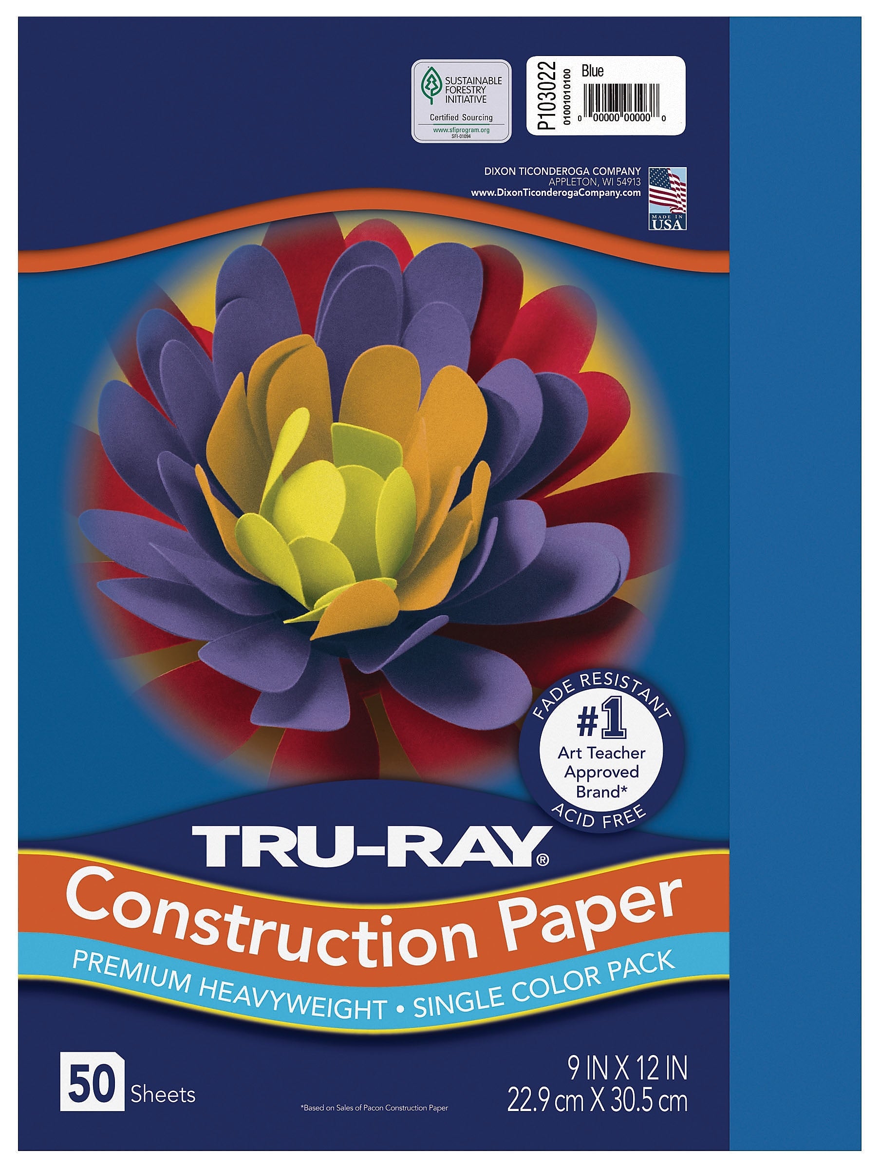 Tru-Ray 9" x 12" Construction Paper, Blue, 50 Sheets (P103022)