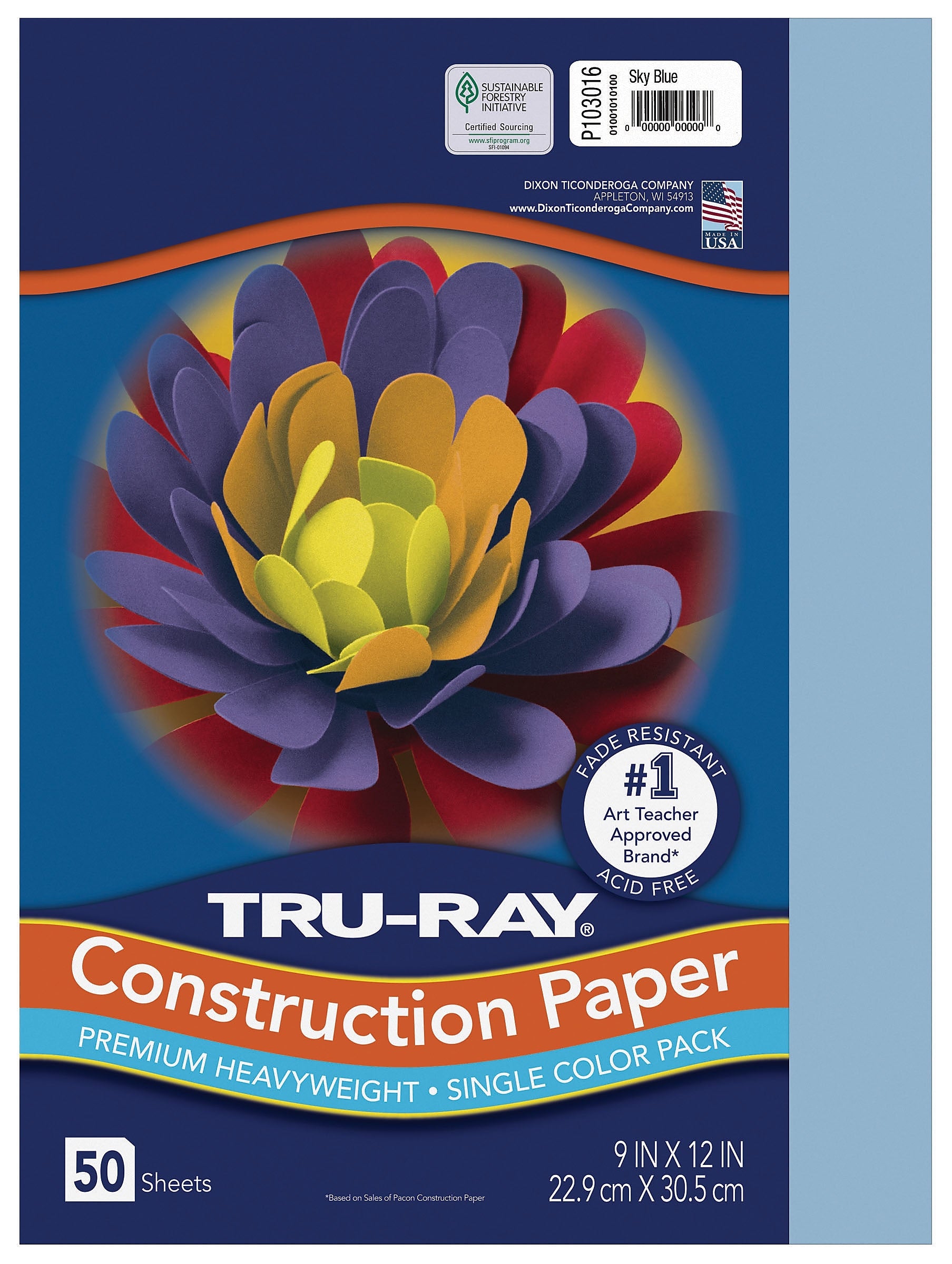 Tru-Ray 9" x 12" Construction Paper, Sky Blue, 50 Sheets (P103016)