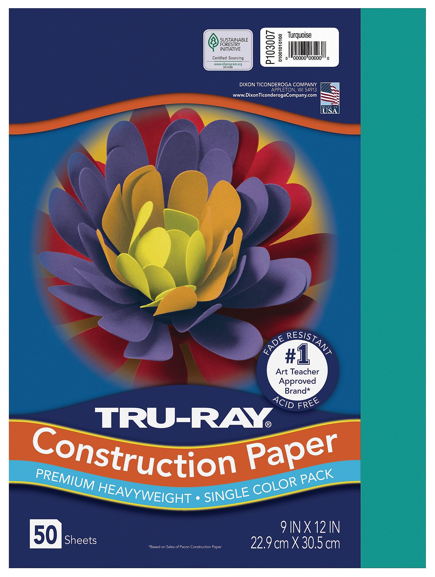 Tru-Ray 9" x 12" Construction Paper, Turquoise, 50 Sheets (P103007)