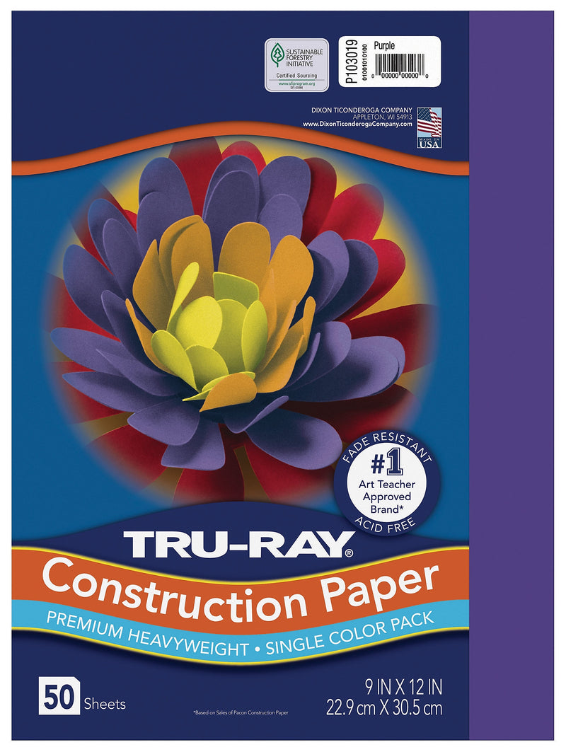 Tru-Ray 9" x 12" Construction Paper, Purple, 50 Sheets (P103019)