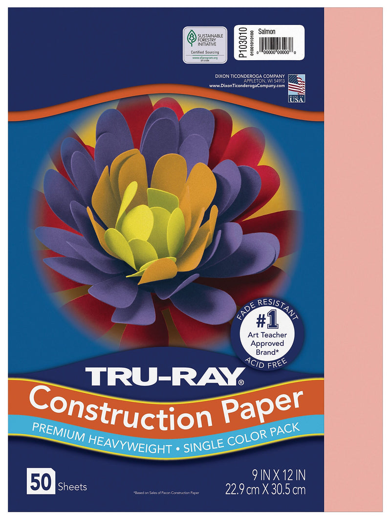 Tru-Ray 9" x 12" Construction Paper, Salmon, 50 Sheets (P103010)