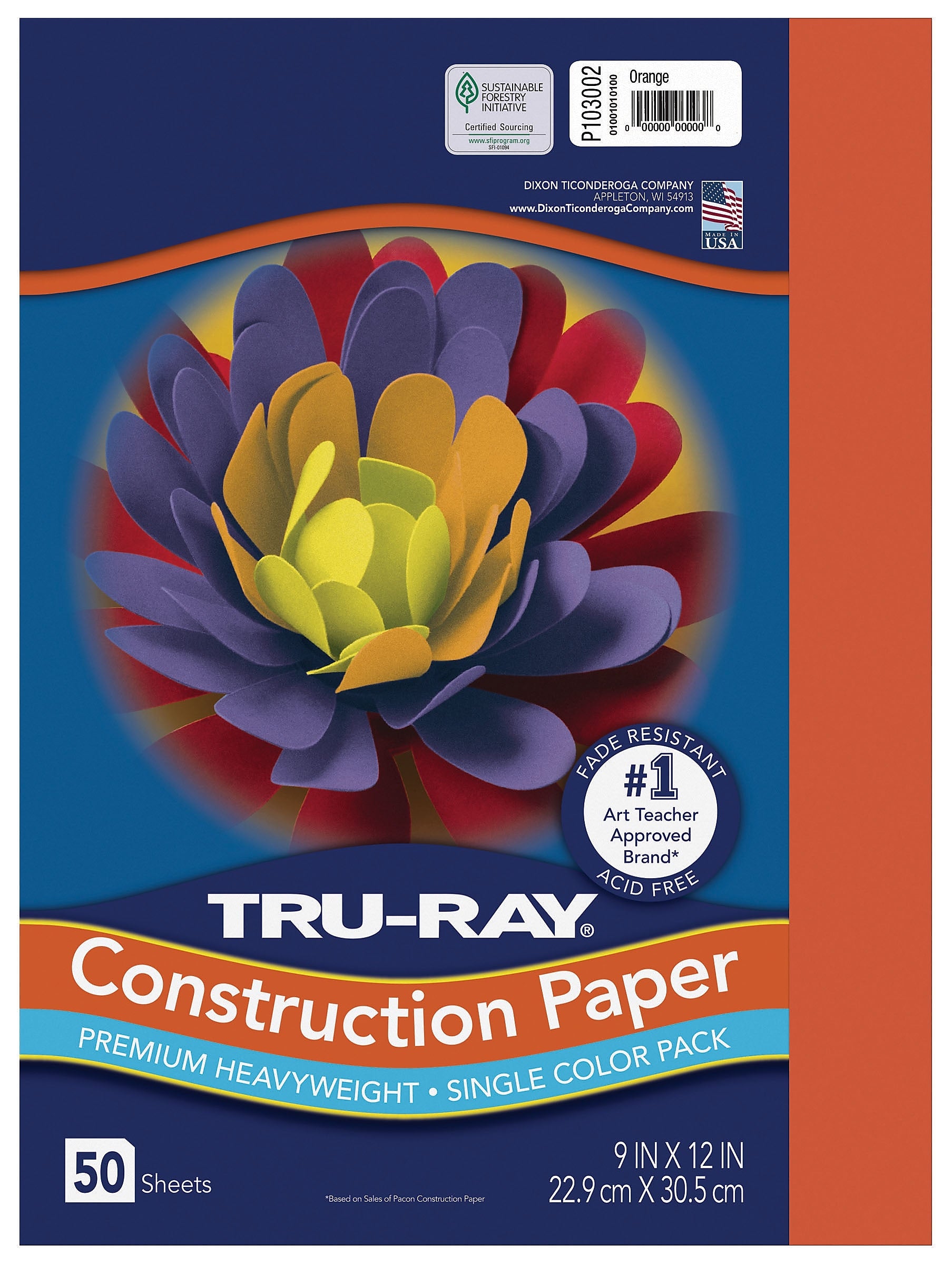 Tru-Ray 9" x 12" Construction Paper, Orange, 50 Sheets (P103002)