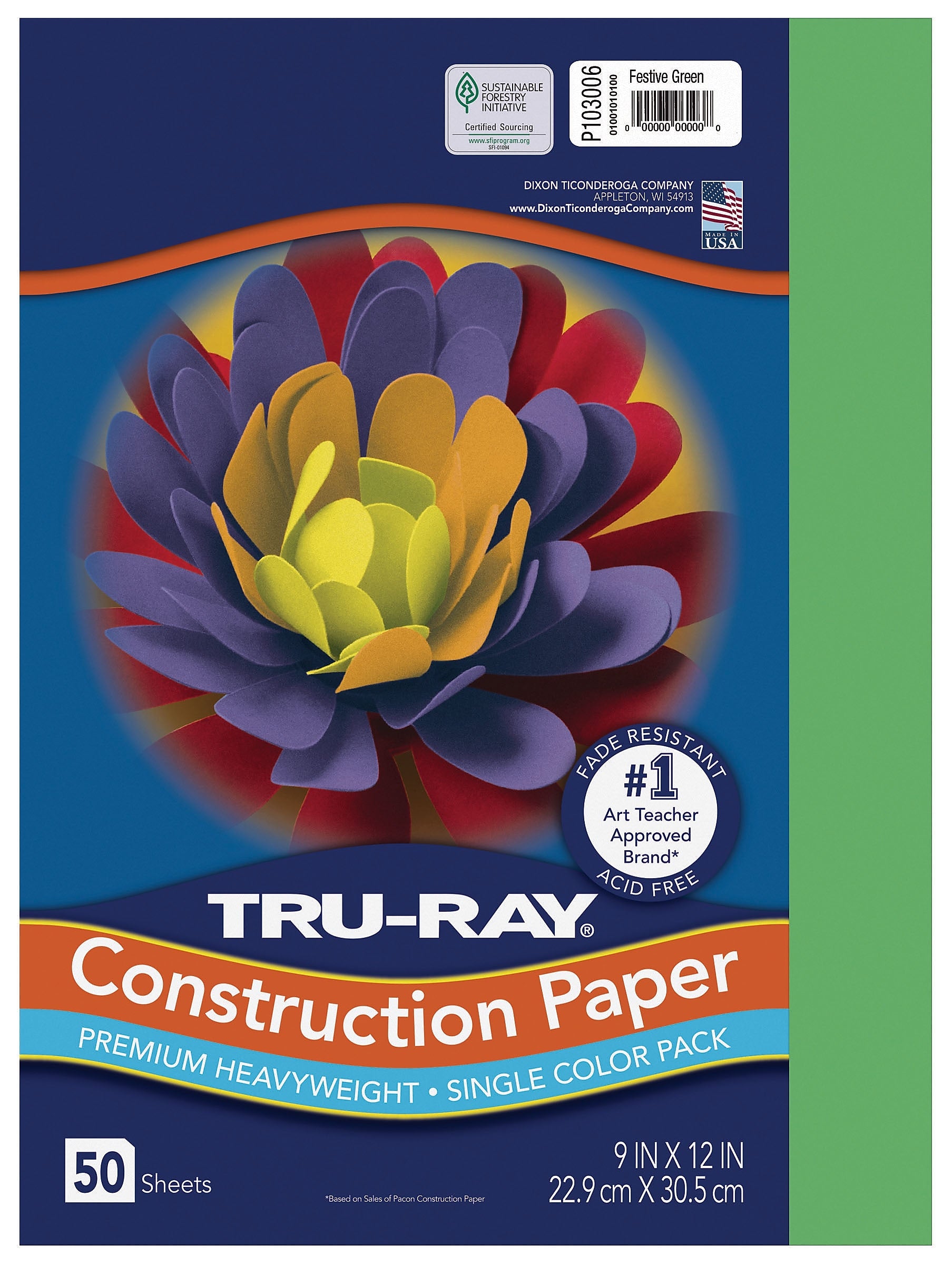 Tru-Ray 9" x 12" Construction Paper, Festive Green, 50 Sheets (P103006)