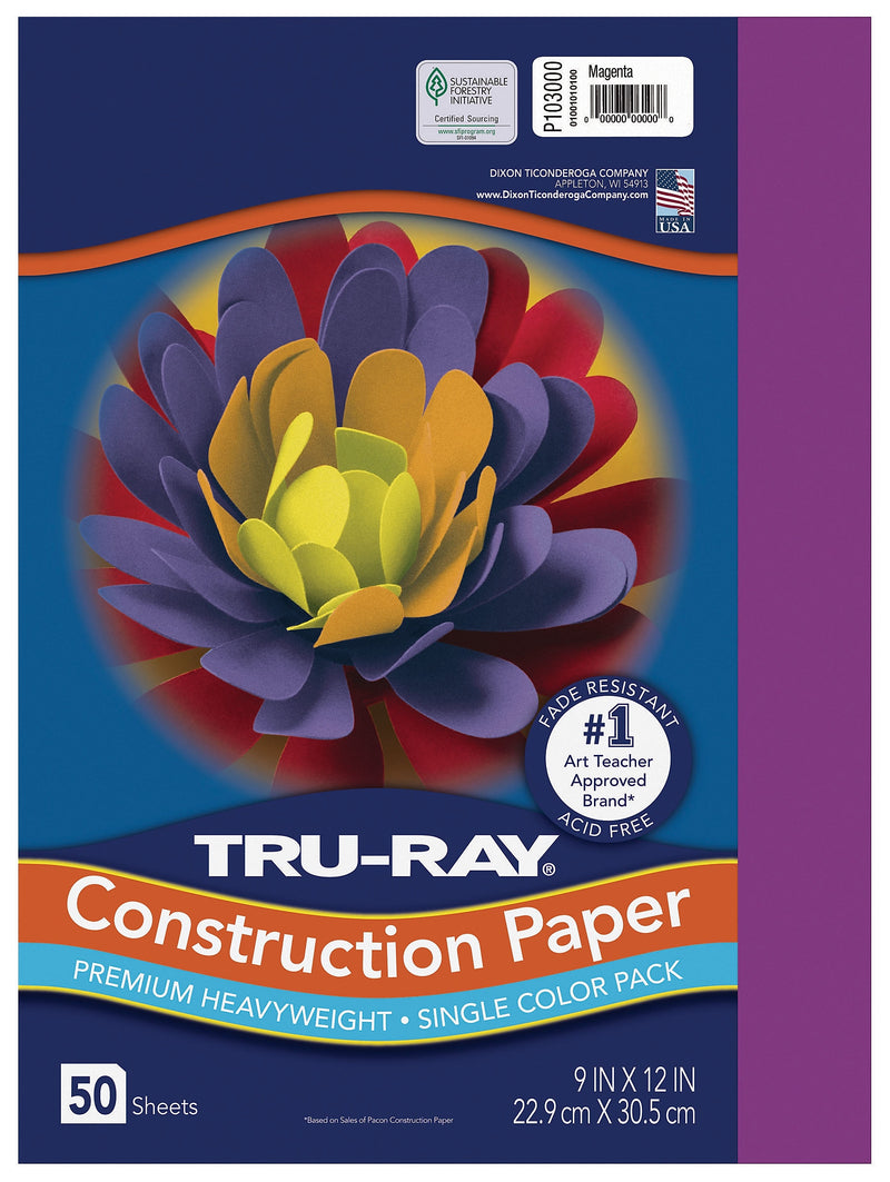 Tru-Ray 9" x 12" Construction Paper, Magenta, 50 Sheets (P103000)