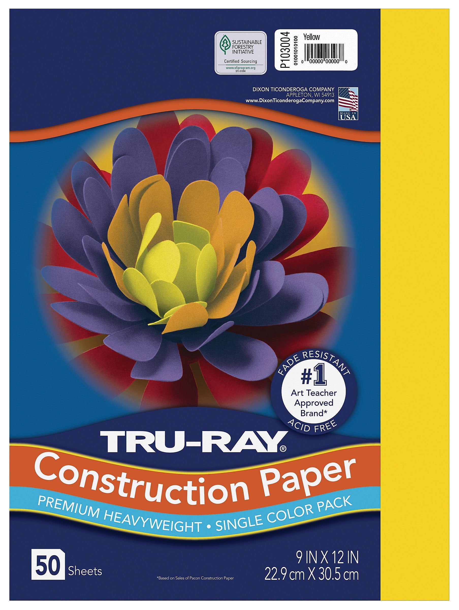 Tru-Ray 9" x 12" Construction Paper, Yellow, 50 Sheets (P103004)