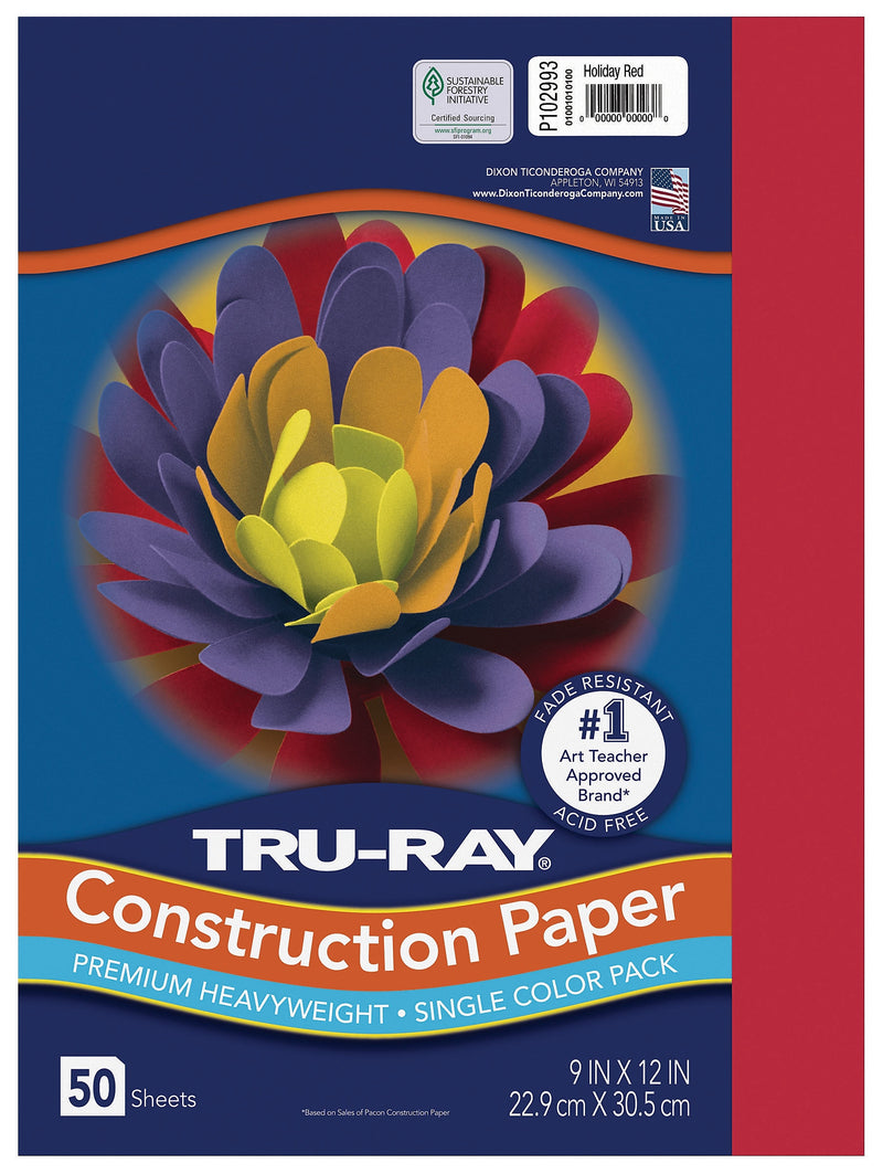 Tru-Ray 9" x 12" Construction Paper, Holiday Red, 50 Sheets (P102993)