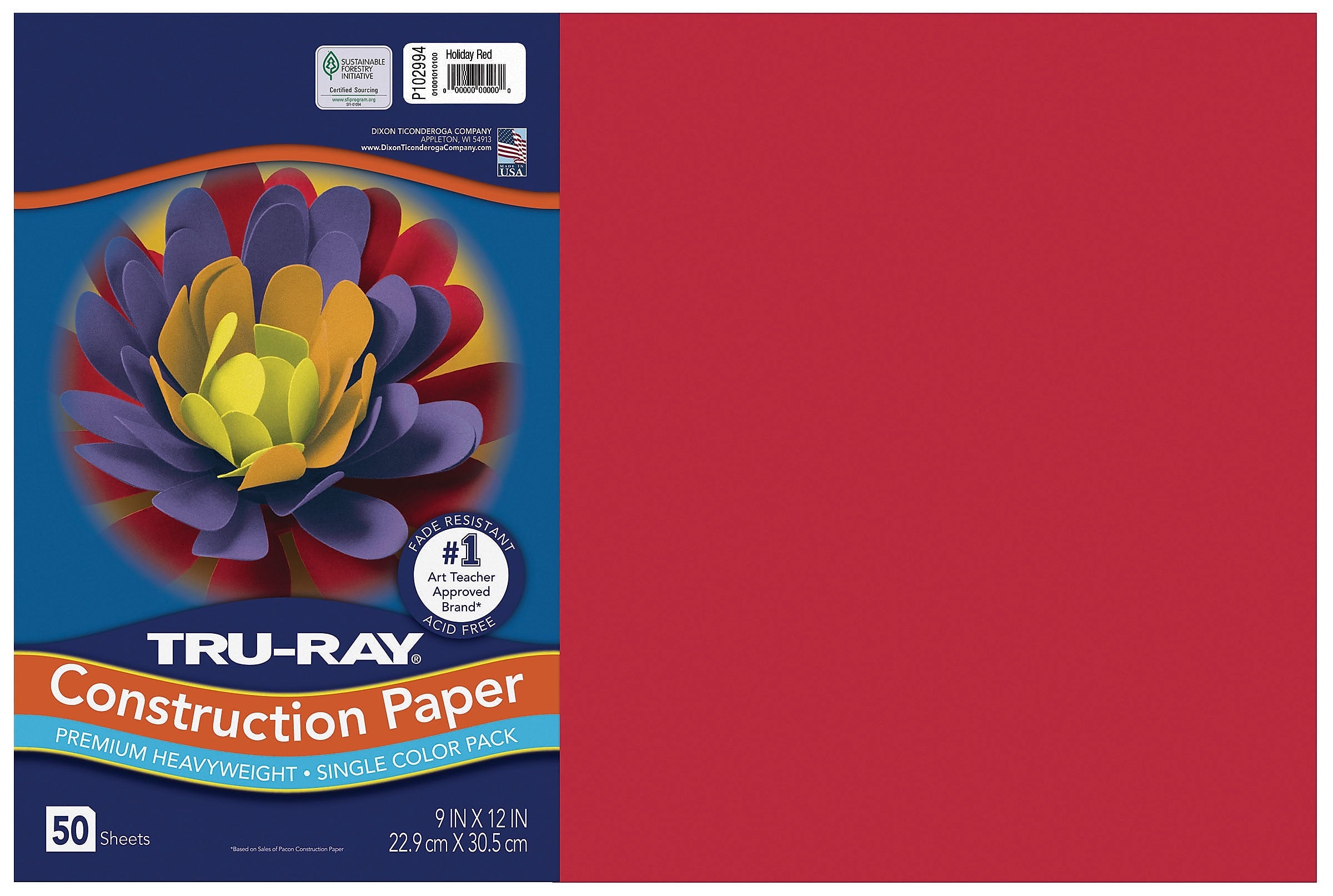 Tru-Ray 12" x 18" Construction Paper, Holiday Red, 50 Sheets (P102994)