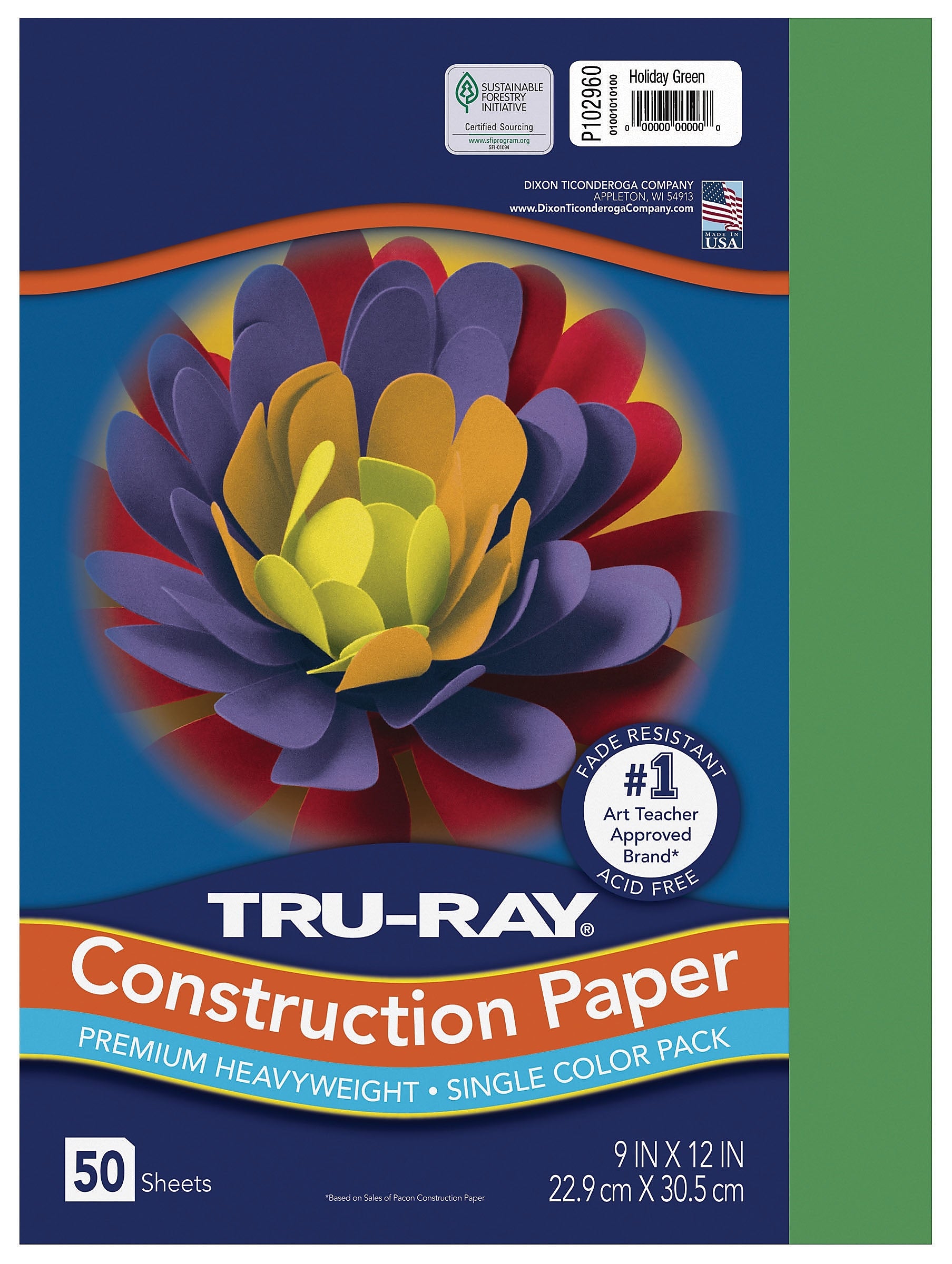 Tru-Ray 9" x 12" Construction Paper, Holiday Green, 50 Sheets (P102960)