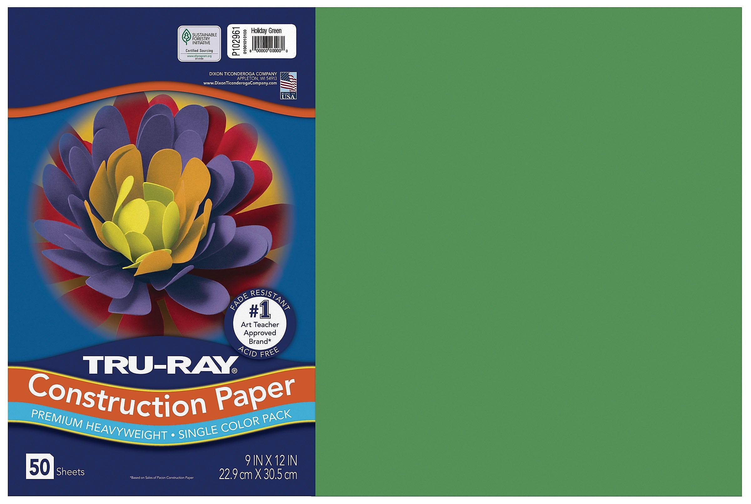 Tru-Ray Premium Heavy-Weight Construction Paper, 12" x 18", Holiday Green, 50 Sheets/Pack (102961)