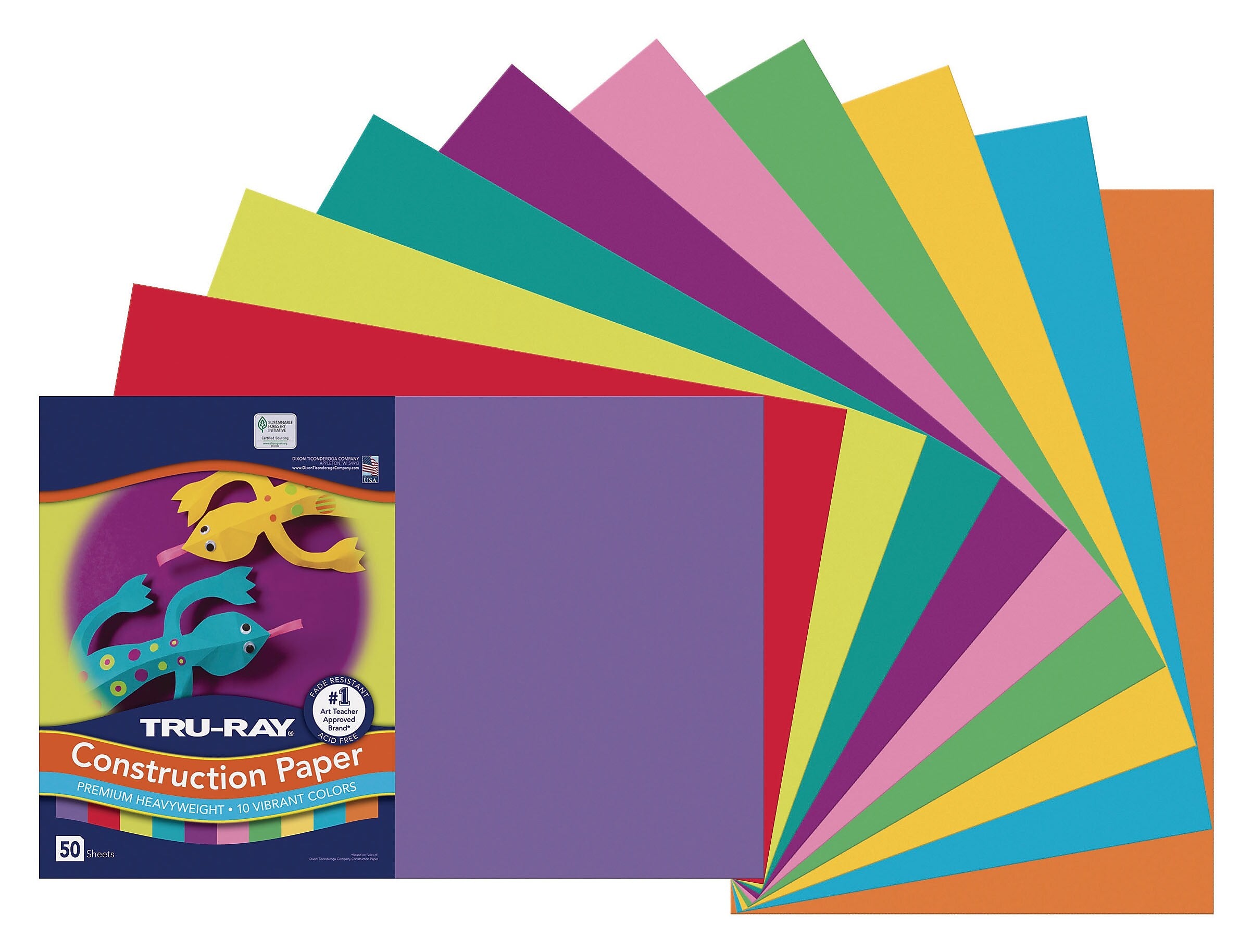 Tru-Ray 12" x 18" Construction Paper, 10 Vibrant Colors, 50 Sheets (P102941)